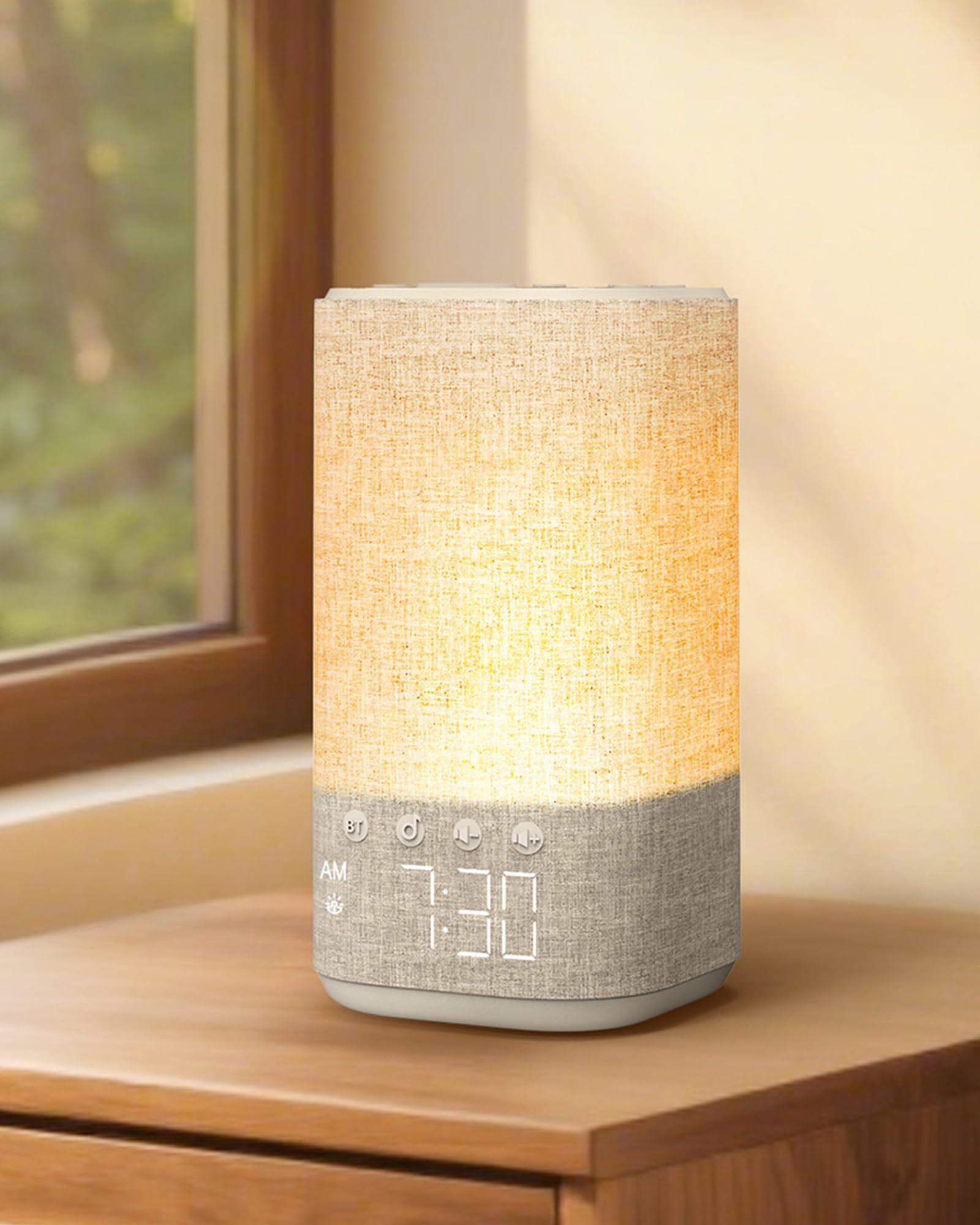 NingPeak Tageslichtwecker mit Sonnenaufgang, Lichtwecker mit Nachtlicht | 25 Naturgeräusche, Bluetooth-Lautsprecher, weißes Rauschen, Dimmbares Display, Sanftes Aufwachen für Erwachsene & Kinder