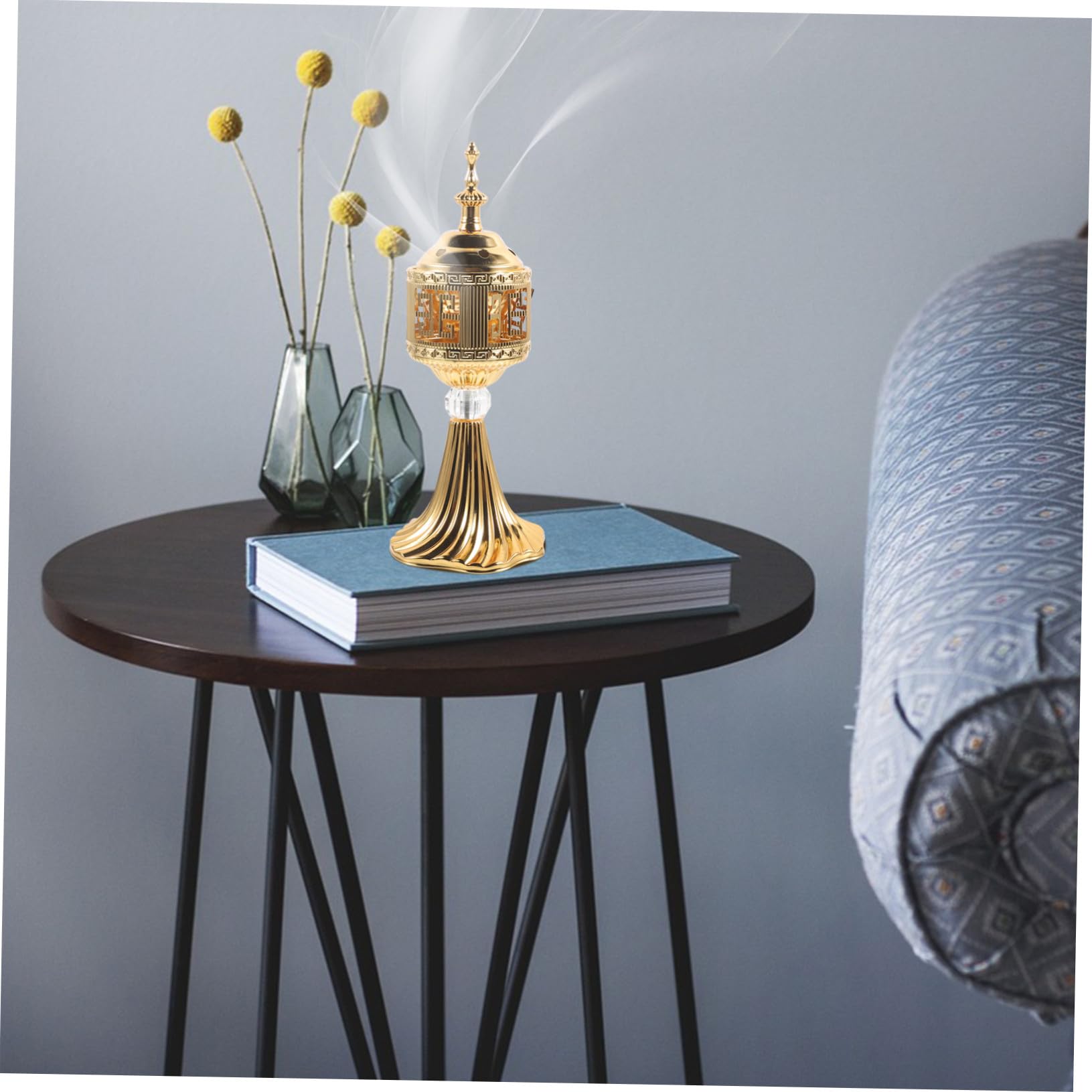 Quemador Decorativo Eléctrico de Incienso Retro, de Metal Dorado