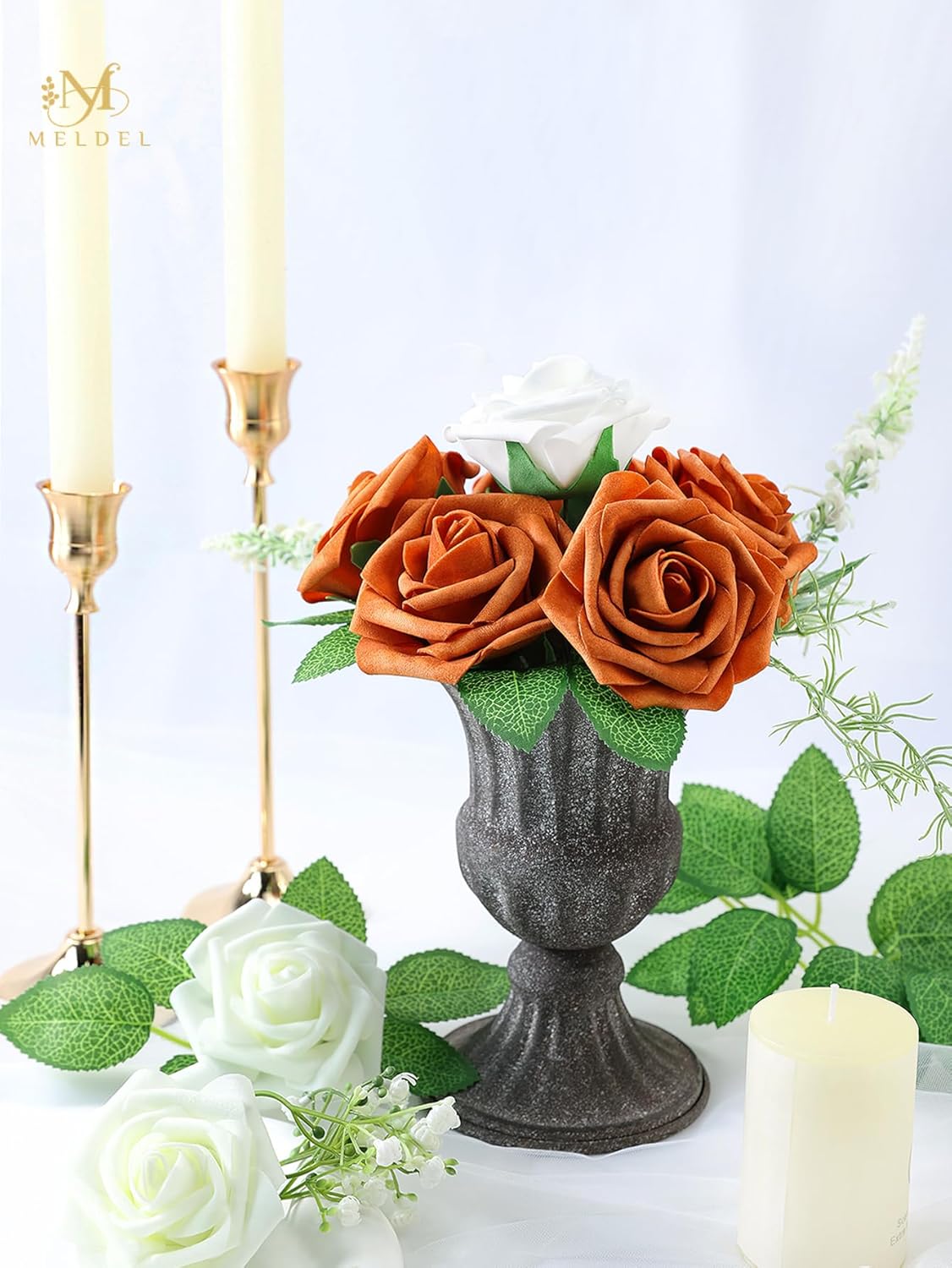 Meldel Artificial Flower 25pcs Real Touch Ivory Fake Foam Roses with Stems for DIY Wedding Bouquets Gifts White Bridal Shower Faux Floral Centerpieces Arrangements Home Party Tables Decorations - Image 7