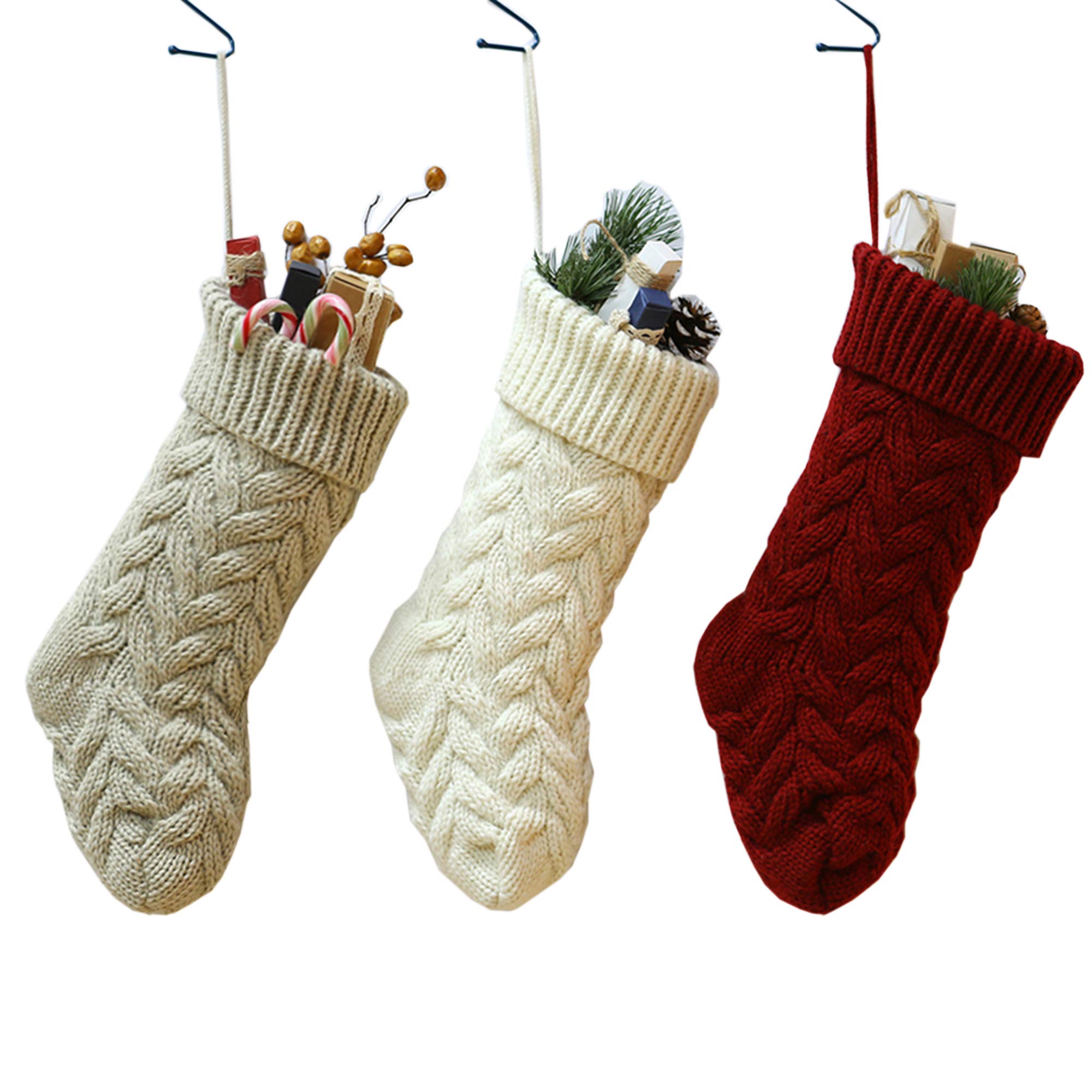 SherryDCSherryDC Crochet Cable Knit Christmas Stockings 15" Hanging Socks for Christmas Decorations, Set of 3