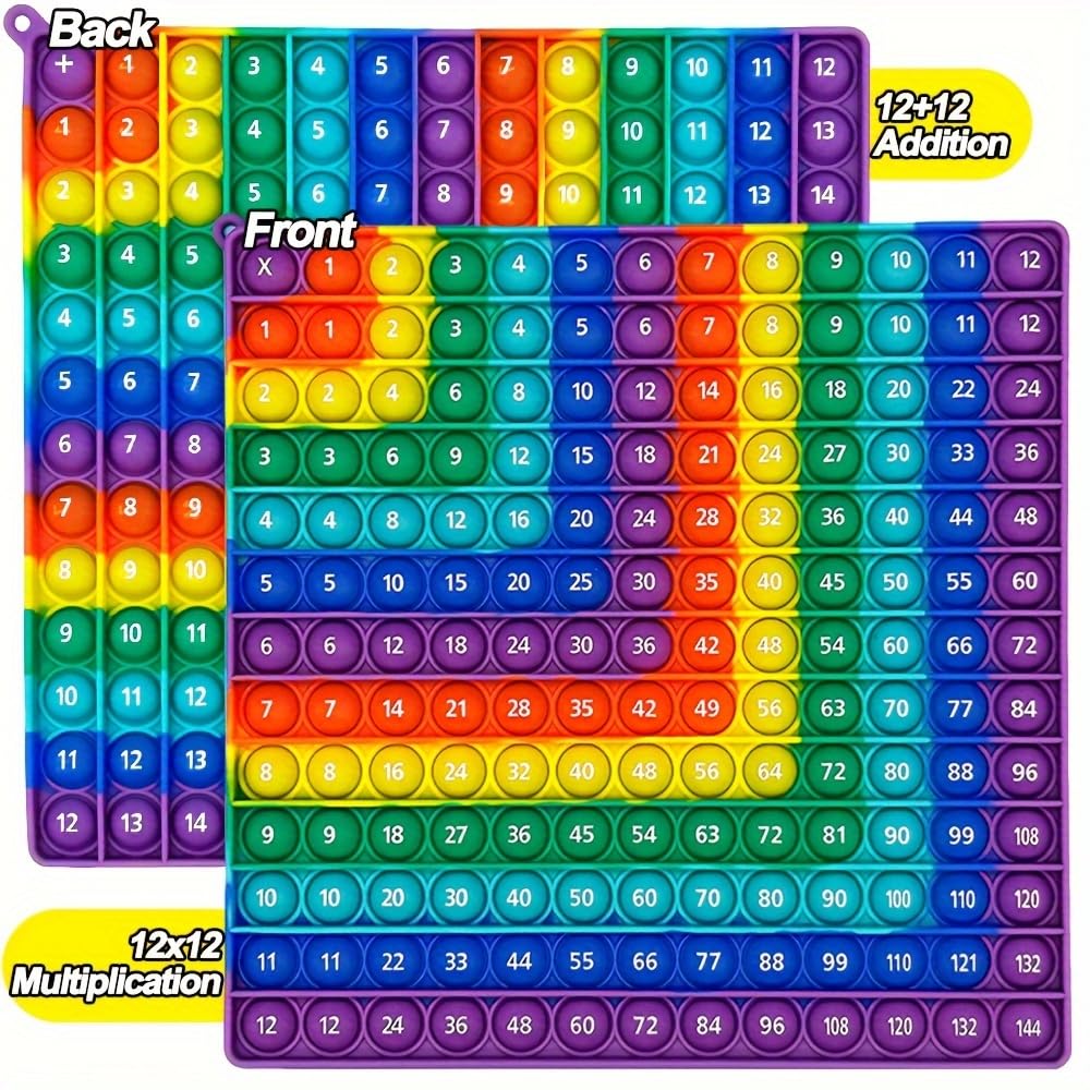 Times Table Poppet 12x12 Math Fidget Toy Multiplication Popper Relieve Stress And Anxiety 12x12&12+12 (Purple dot right angle double side 1-144) - Image 2