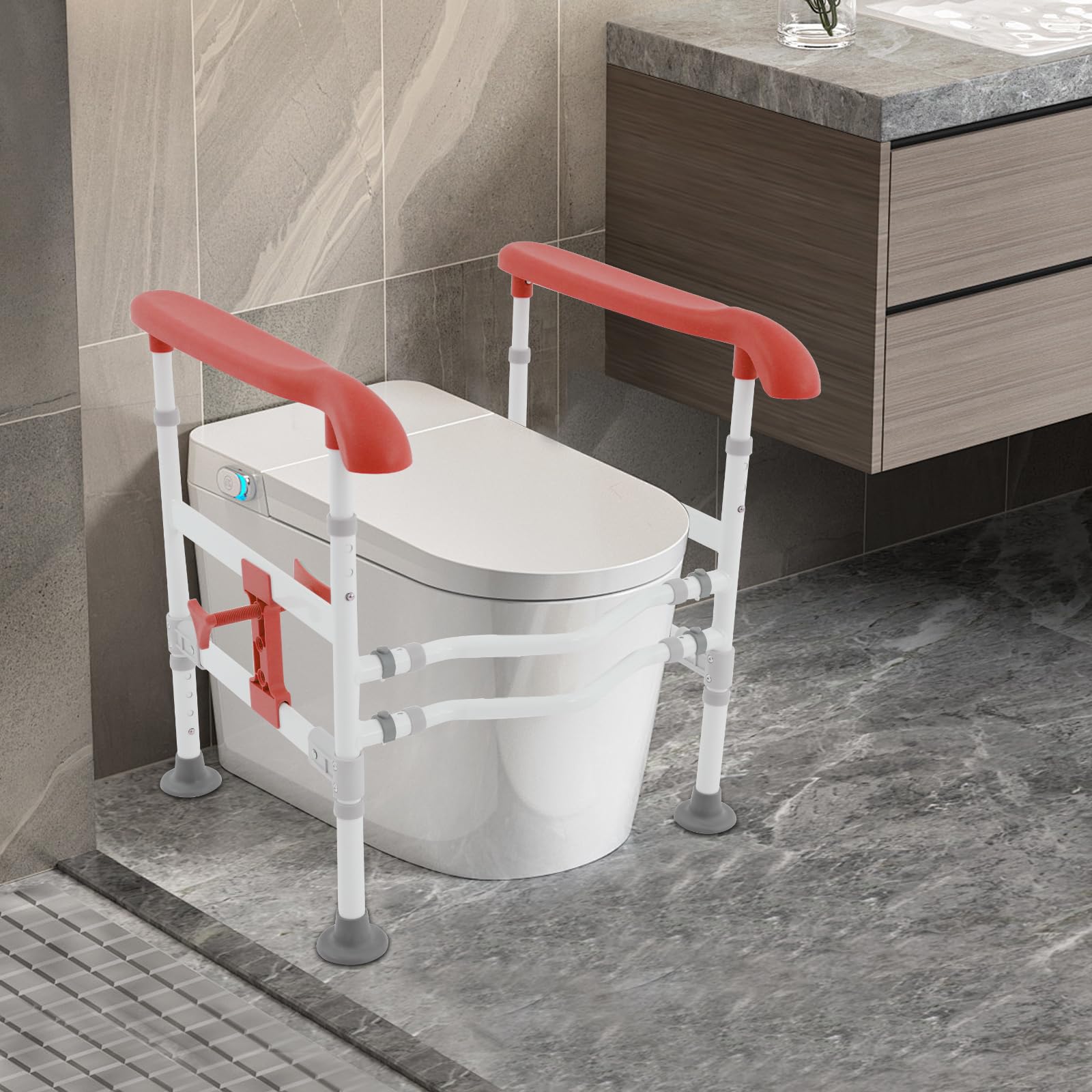 Rialzo per WC con braccioli, supporto per il sedile del WC, supporto per il sedile del WC, regolabile in altezza, robusto telaio di sicurezza per WC