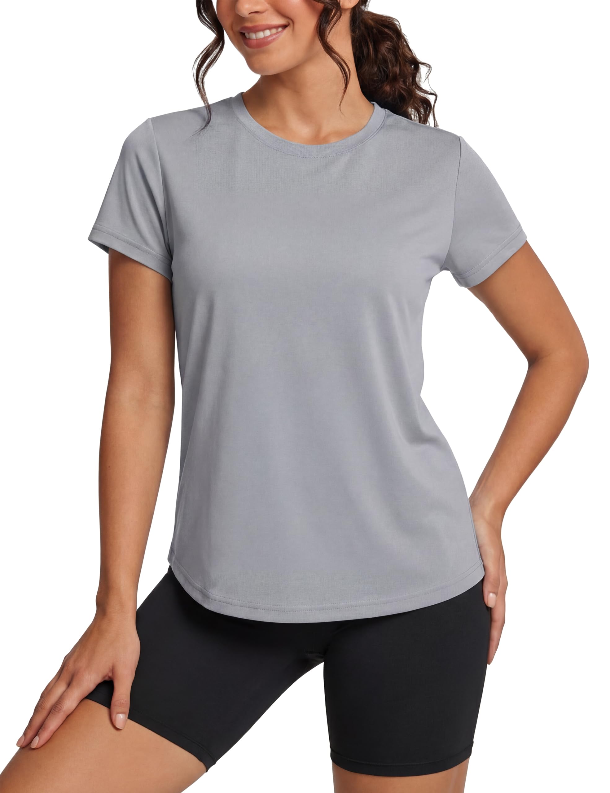 TACVASEN Damen Shirt Kurzarm UPF 50+ Sonnenschutz UV Tshirt Laufshirt Wandershirt Outdoor Funktionsshirt Sport Fitness (Hellgrau, S)