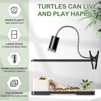 (Tank+Light+Filter+Filter Balls) Turtle Tank Kit, Turtle Tank Starter Kit with Basking Platform, Bottom Drainage, Multi-Function Areas for Amphibian,Reptiles.(15.35 x 8.5 x 8.3 Inch)