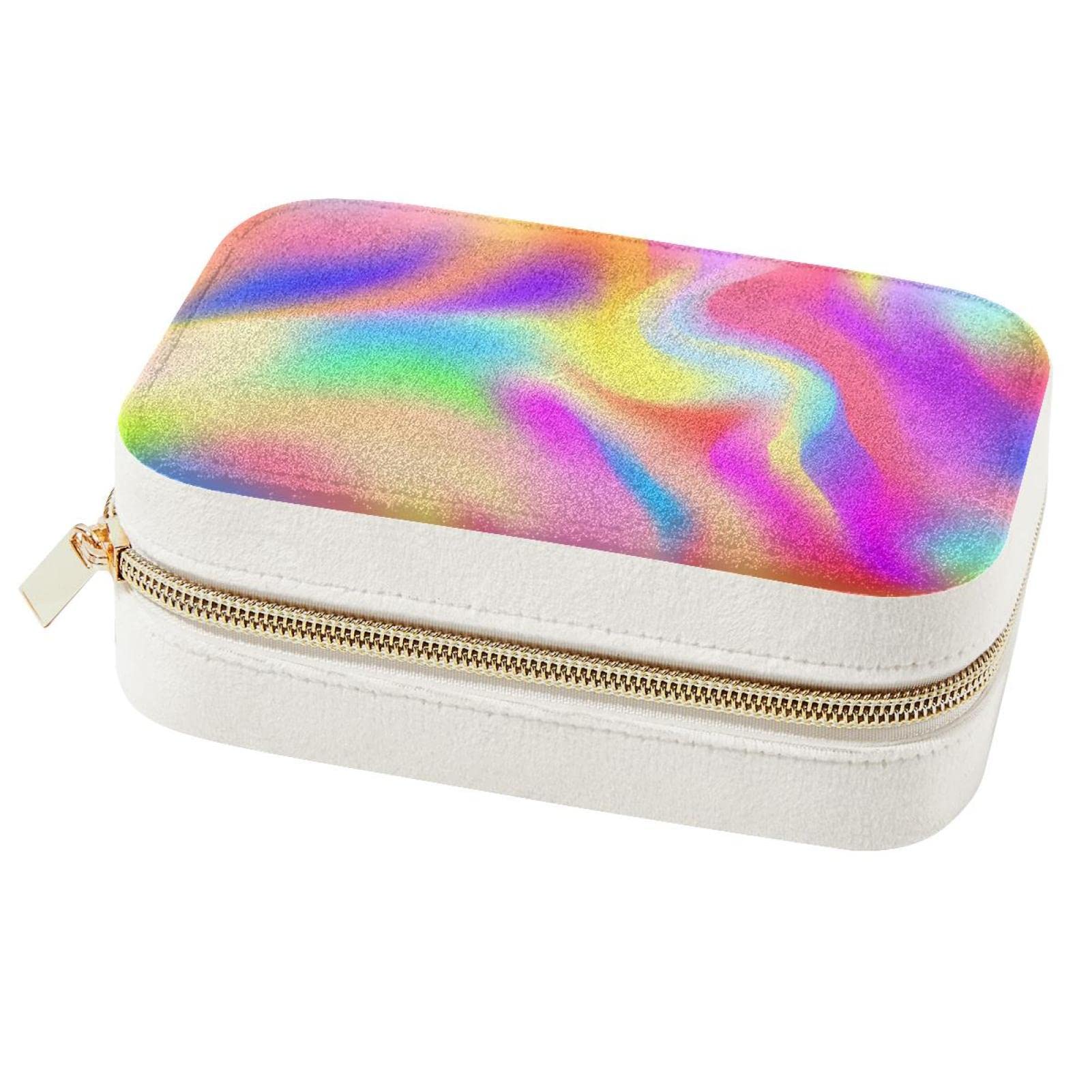 Boîte à bijoux de voyage portable mini coffret velours arc-en-ciel