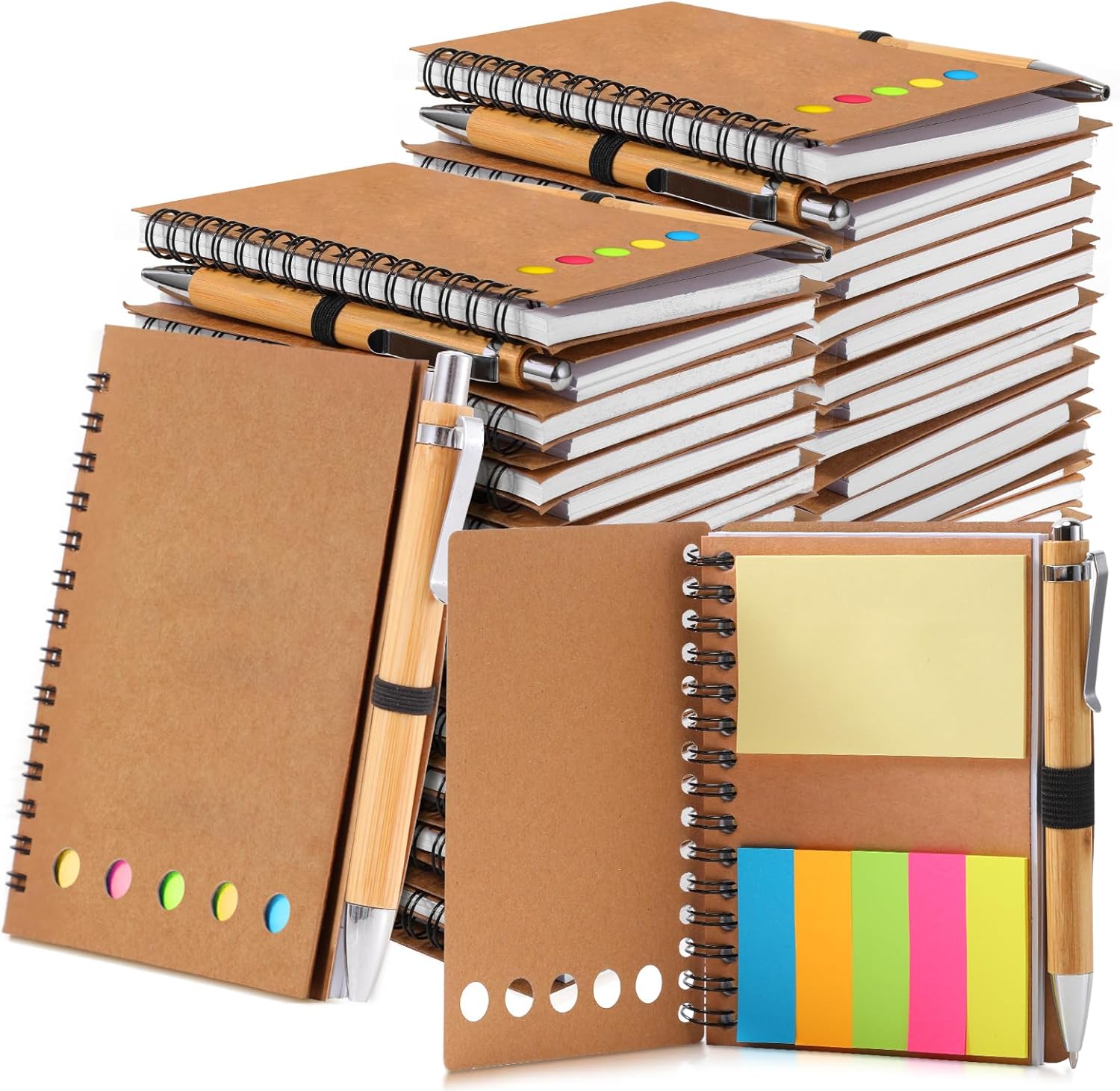 Chuangdi 30 Sets Employee Appreciation Gifts Bulk, Inspirational Kraft Spiral Notebooks with Sticky Notes and Bamboo Pens, Motivational Team Gifts for Office Staff, Coworker, Teachers, Students