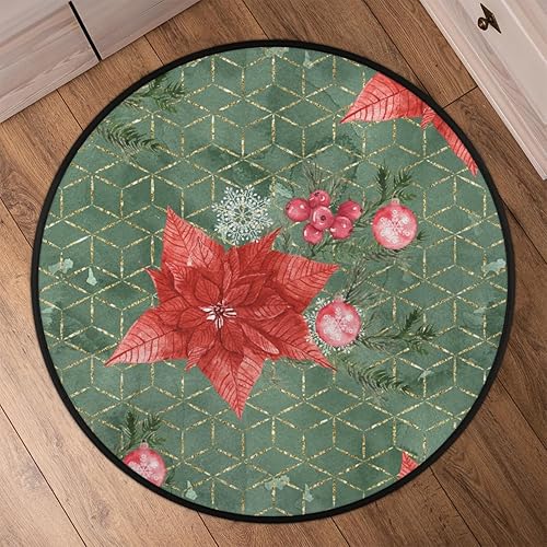 Miniatura 6 de Christmas Flower Poinsettia 20 Round Area Rug 3ft Machine Washable Circular Rugs for Dining Room Table Bedroom Playroom Throw Rugs for Dog Living