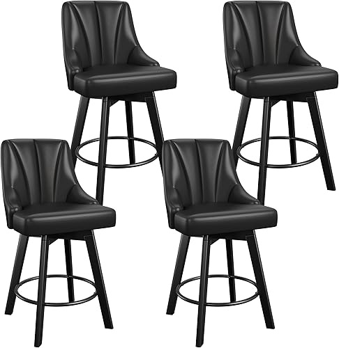 Miniatura 31 de Taburetes de bar giratorios de 24" a la altura del mostrador, Taburetes de bar tapizados en tela con patas de madera maciza para isla de cocina, Bar