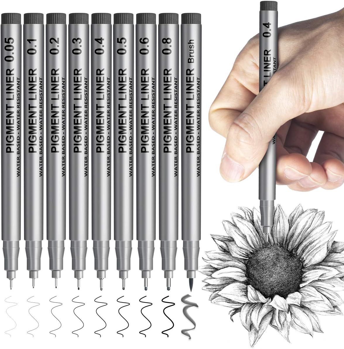 Fineliner Micro Pens Black Markers: Ink Art Pens for Artists Manga Outlining Sketching Drawing Coloring Doodling Writing Illustration Book- Waterproof Multiliner Marker Pen Drawing Pens Set of 9