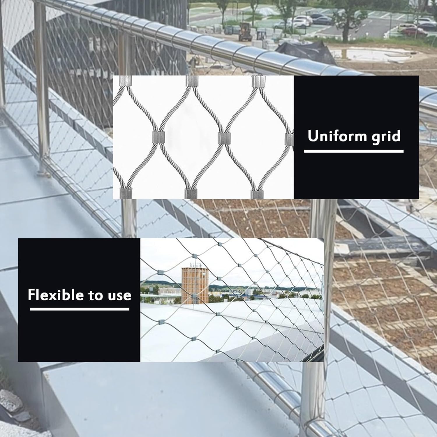 Stainless Steel 304 Safety Net 10cm Mesh 1.5mm Thick Outdoor Balcony Guardrail 8x26ft Safety Barrier Durable Protection for Balconies and Decks