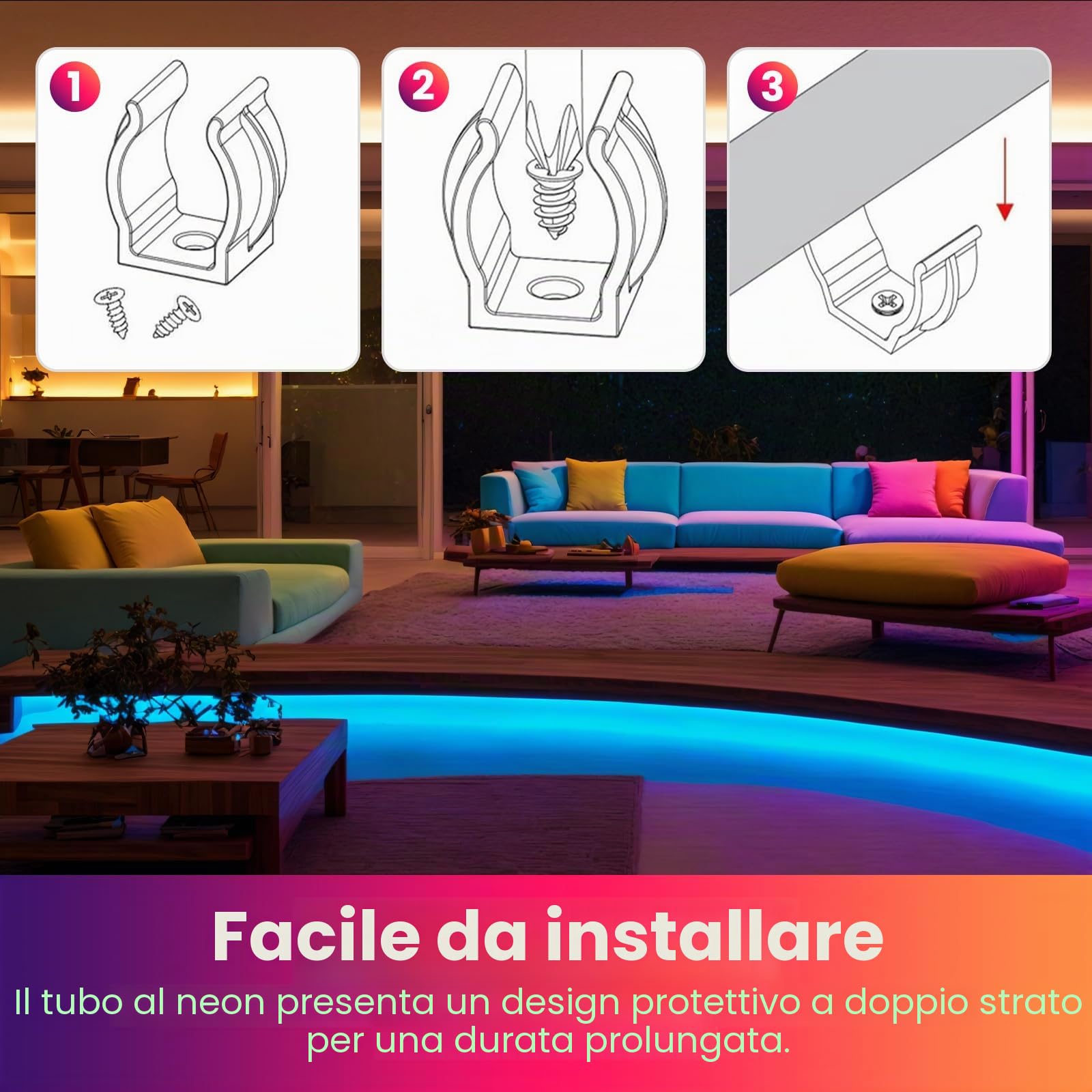 Striscia Neon LED RGB 24V CRI90+[10M],SMD3535,240 LED/m,illuminazione 360° tubo LED rotondo,per decorazione di camere da letto,stanze da gioco,soggiorno e negozi - Alimentatore non incluso