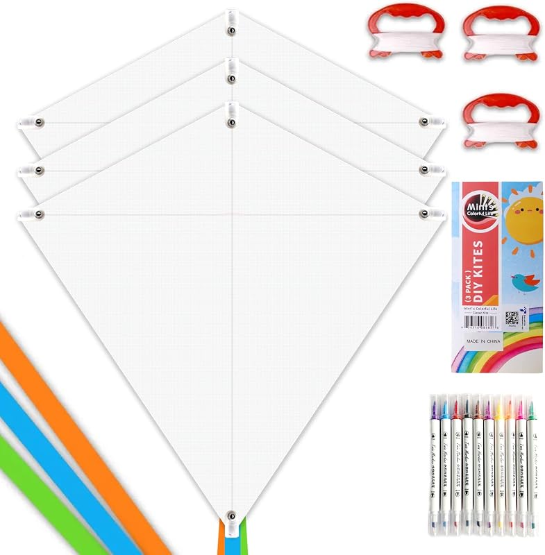 DIY Kites for Kids Kite Making Kit, Decorating Coloring Kite Party Pack | 35"*35" White Diamond Kites Kits Bulk for Boys and Girls