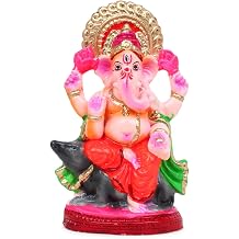 KSI Eco Friendly Ganesha Idol 7.5 Inch Water Soluble Ganpati Murti Mushak Design Full Paint Clay for Home Pooja Visarjan Ganesh Statue for Mandir Table Decor