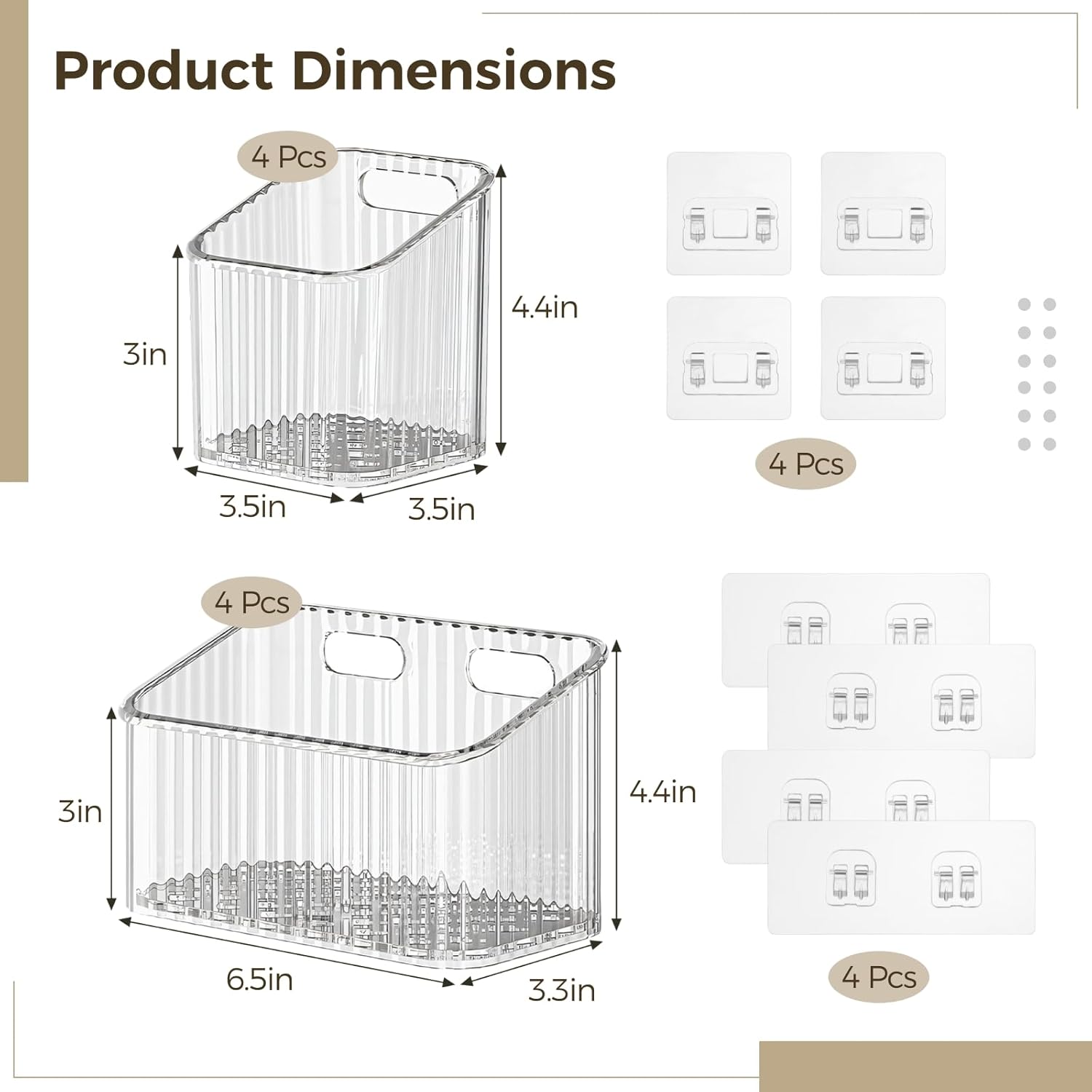 8 Pack Clear Wall Mounted Storage Bins, Acrylic Cabinet Door Organizer Baskets, Bathroom Wall Storage Organizer with Drain Hole, Adhesive Hanging Bins for Fridge Kitchen, BPA Free - Image 5