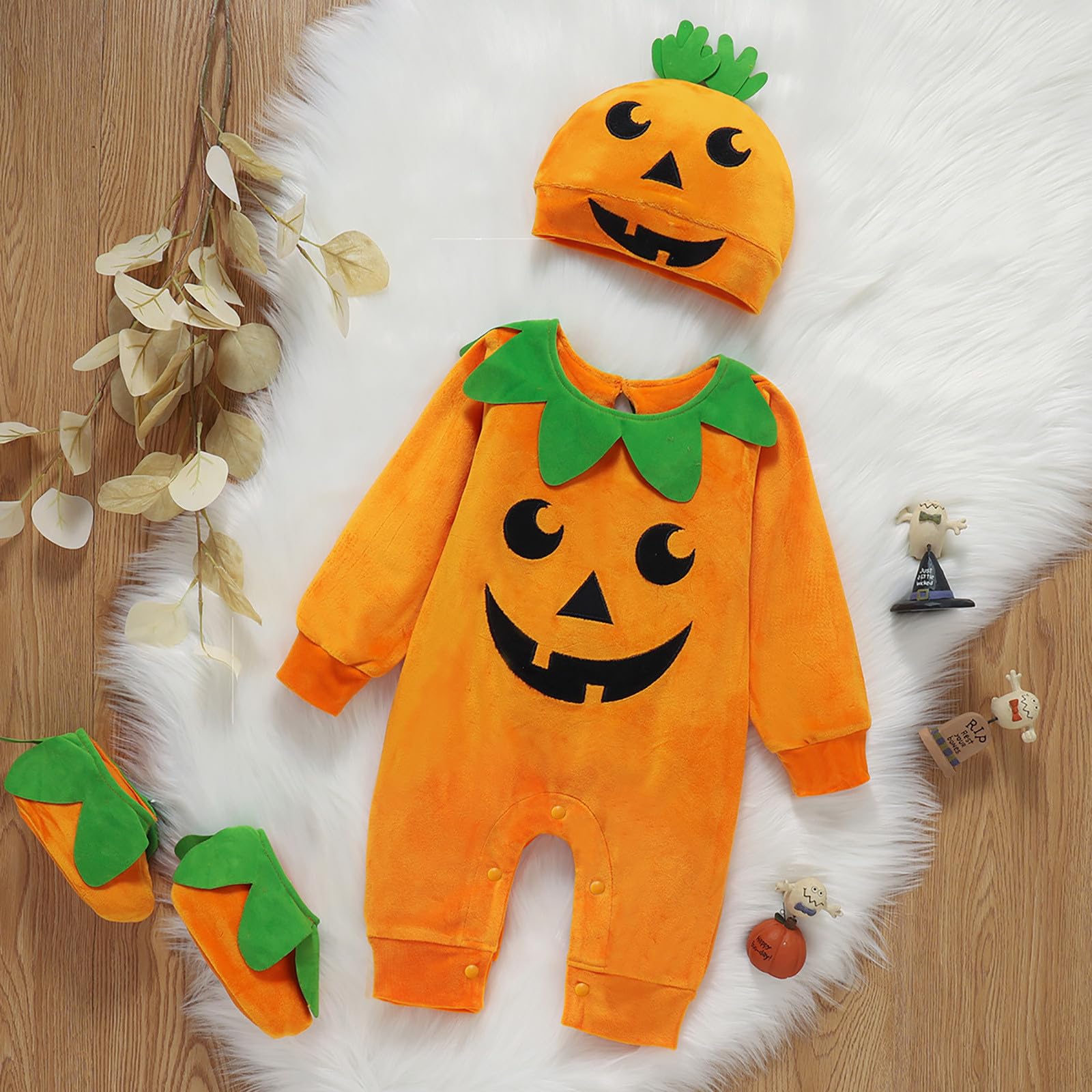 Disfraz Halloween Bebe Disfraces de Calabaza Niño y Niña Mono Bebé + Zapatos + Sombrero Calabaza Lindo Pijama Fantasia Halloween Bebe 3-24 Meses Ropa Recien Nacido de Manga Larga para Carnaval