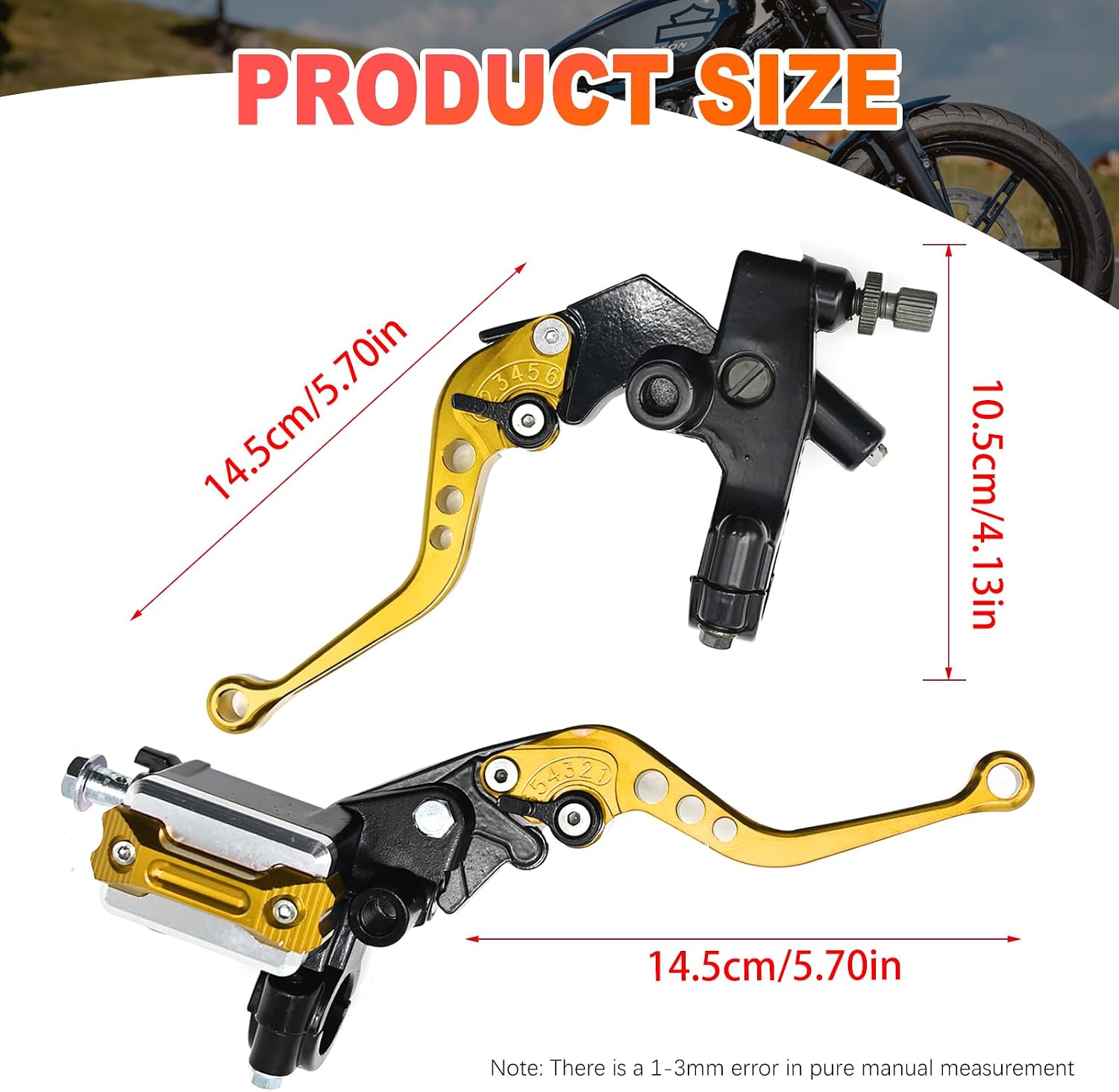 7/8" 22mm Universal Gold Motorcycle Handlebar, Brake Master Cylinder Clutch Lever Left and Right Set, Replacement for Harley, Replacement for Honda
