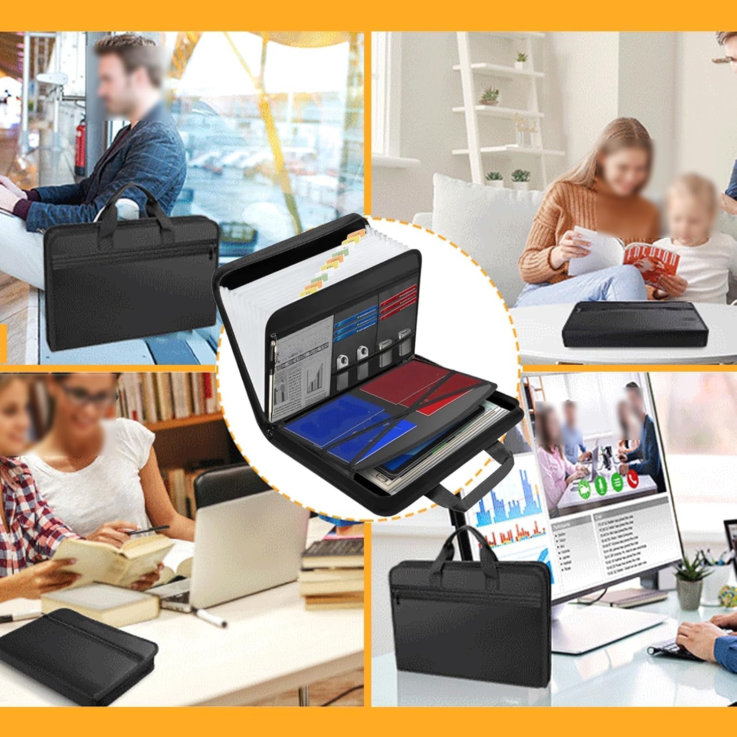 Rushclick File Folder - Large Capacity A4 Fireproof File Folders with Handle, Rushclick Expanding File Folder with Colored Tabs, Fireproof and Waterproof File (2PCS)