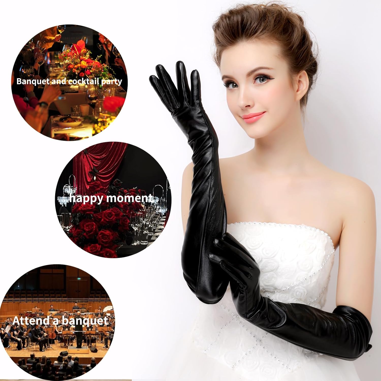 #&? HASHTAG AND WHAT CK01 50cm Long Silk Lined Goatskin Touchscreen Gloves - Elegant Opera Evening Gloves, Luxury Gift Boxed