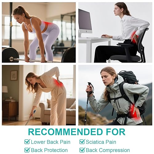Miniatura 8 de Soporte de espalda transpirable con sistema de polea, cinturón lumbar de malla ajustable ligero para aliviar el dolor de espalda baja, ciática,