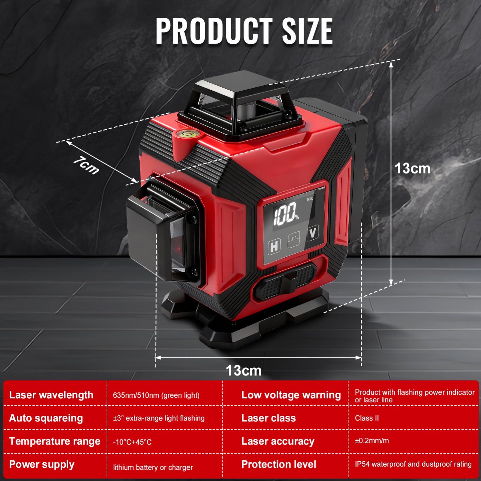 VOBOR Nivel Laser Autonivelante 360 Grados, 16 líneas 4D, 2x 4800 mAh Batería, Pantalla LED, APP et Télécommande, Multitud de Accesorios, Láser Nivel para Azulejos y Paredes