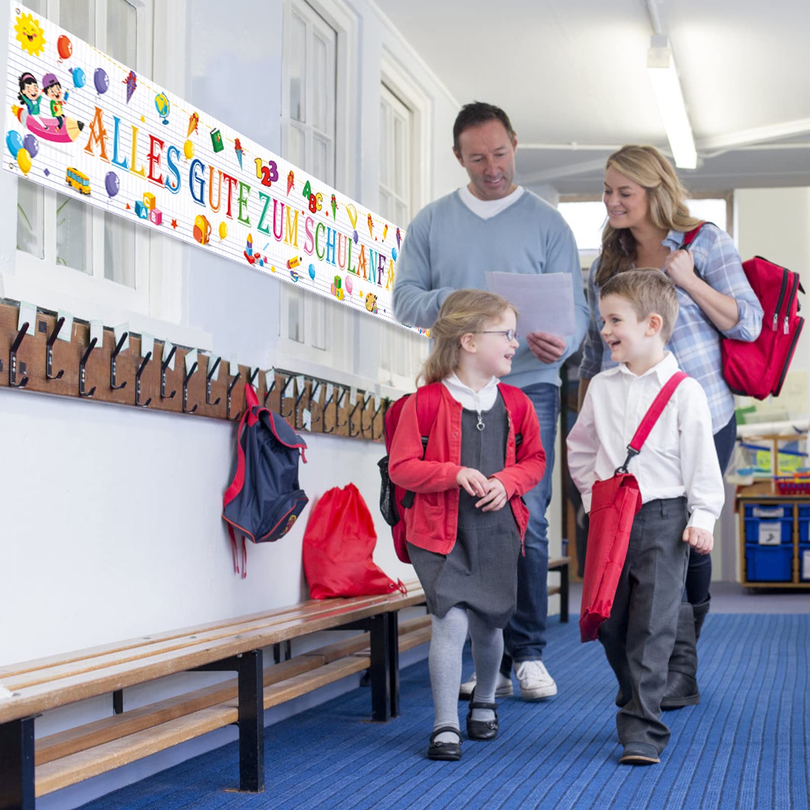LAMEK Alles Gute Zum Schulanfang Banner 300x50cm Einschulung Willkommen Girlande Banner Schuleinführung Extra Lange Hintergrund Schulkind Schulstart Deko für Schultag Jungen Mädchen, Weiß