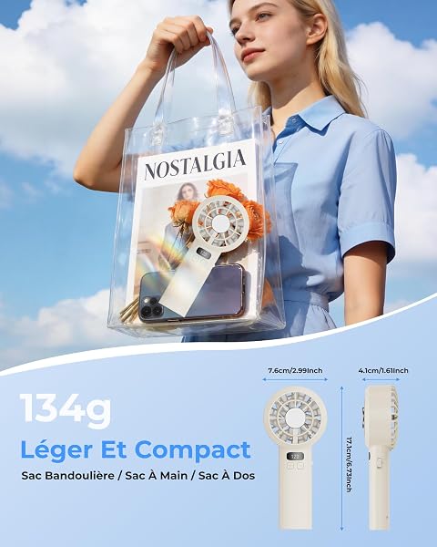 Ventilateur de Poche Portable Mini - 3000 mAh USB Rechargeable, Réglage Vitesse 1-120 avec Écran LED, Ventilateur Personnel Silencieux, Accessoire d'Été pour Voyage Extérieur Maison Bureau, Jaune - 5