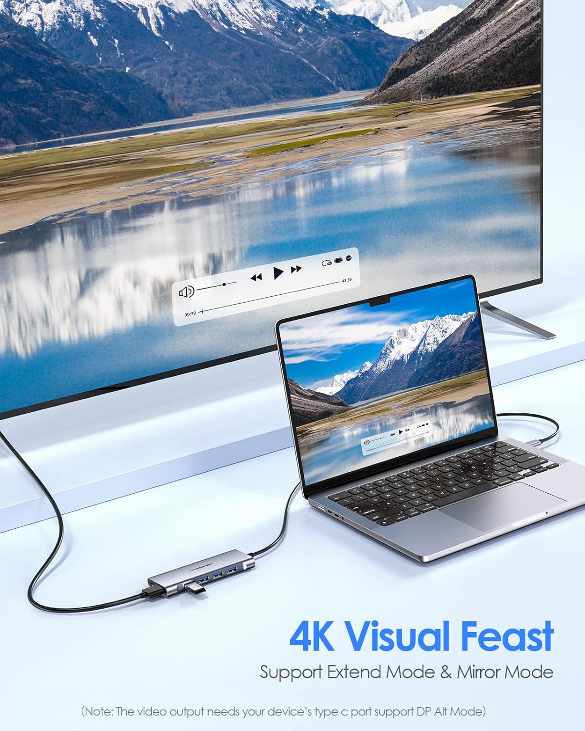 LENTION USB C Hub, 6-in-1 USB C Dongle with 3.3ft Long Cable, 4-Port USB 3.0 Hub, 4K HDMI Adapter, 100W PD Charging, for MacBook Pro/Air, Dell XPS, HP, Chromebook, Steam Deck (C35-1M, Space Gray)