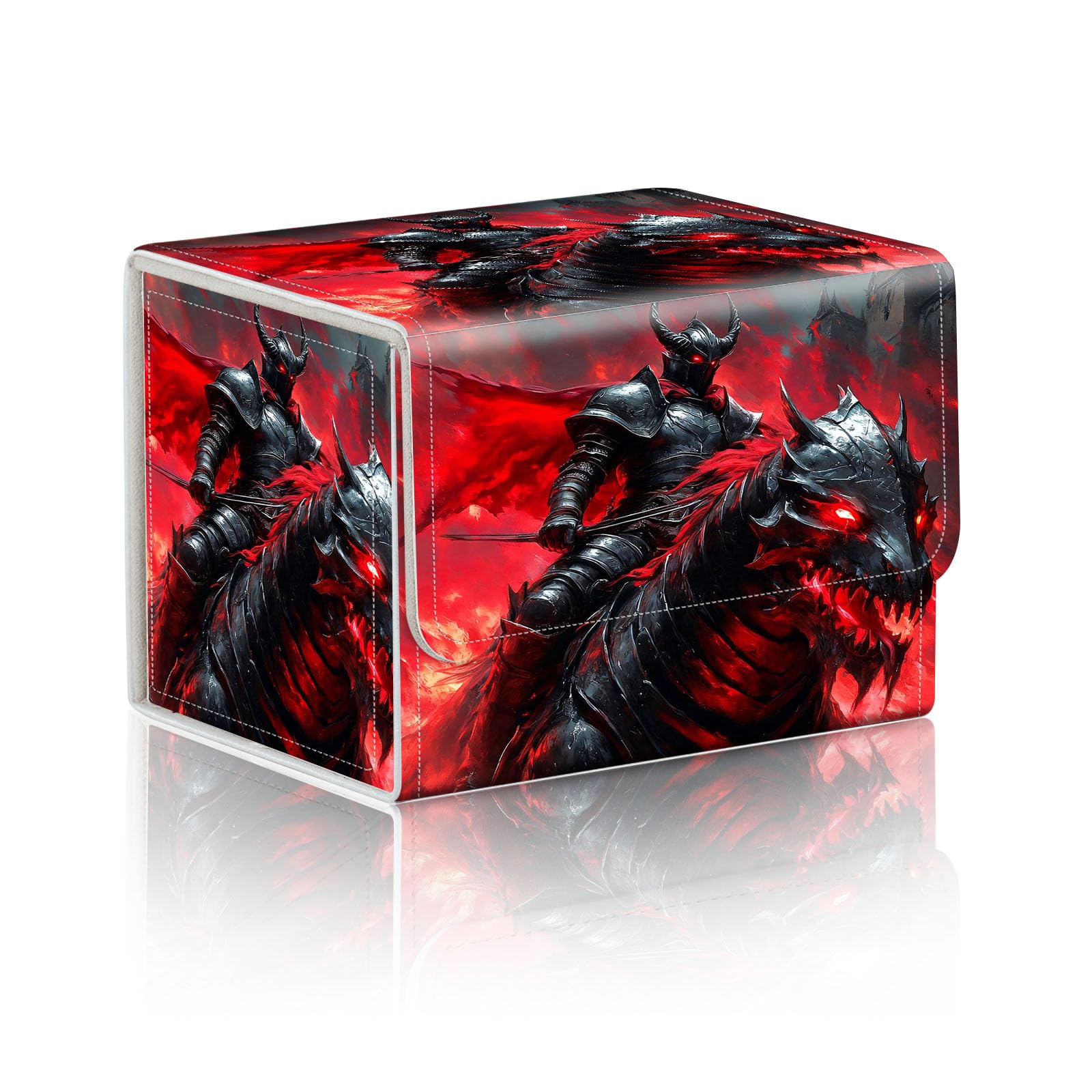 DISUOFEART Trading Card Storage Box, Holds 100+ for MTG Cards, Premium PU Leather with Magnetic Closure, Dark Knight On Fiery Steed Durable Deck Box for Magic the Gathering, Trading Card Games — image 1