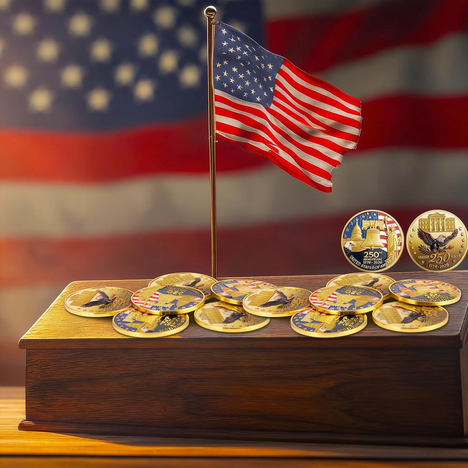 Highergo 250th Anniversary Commemorative Coins USA Eagle and Patriotic Symbols Collectible 250 Year Merchandise for Celebration Display Collectors Challenge Coin Gift(20 Pcs,Style 1)