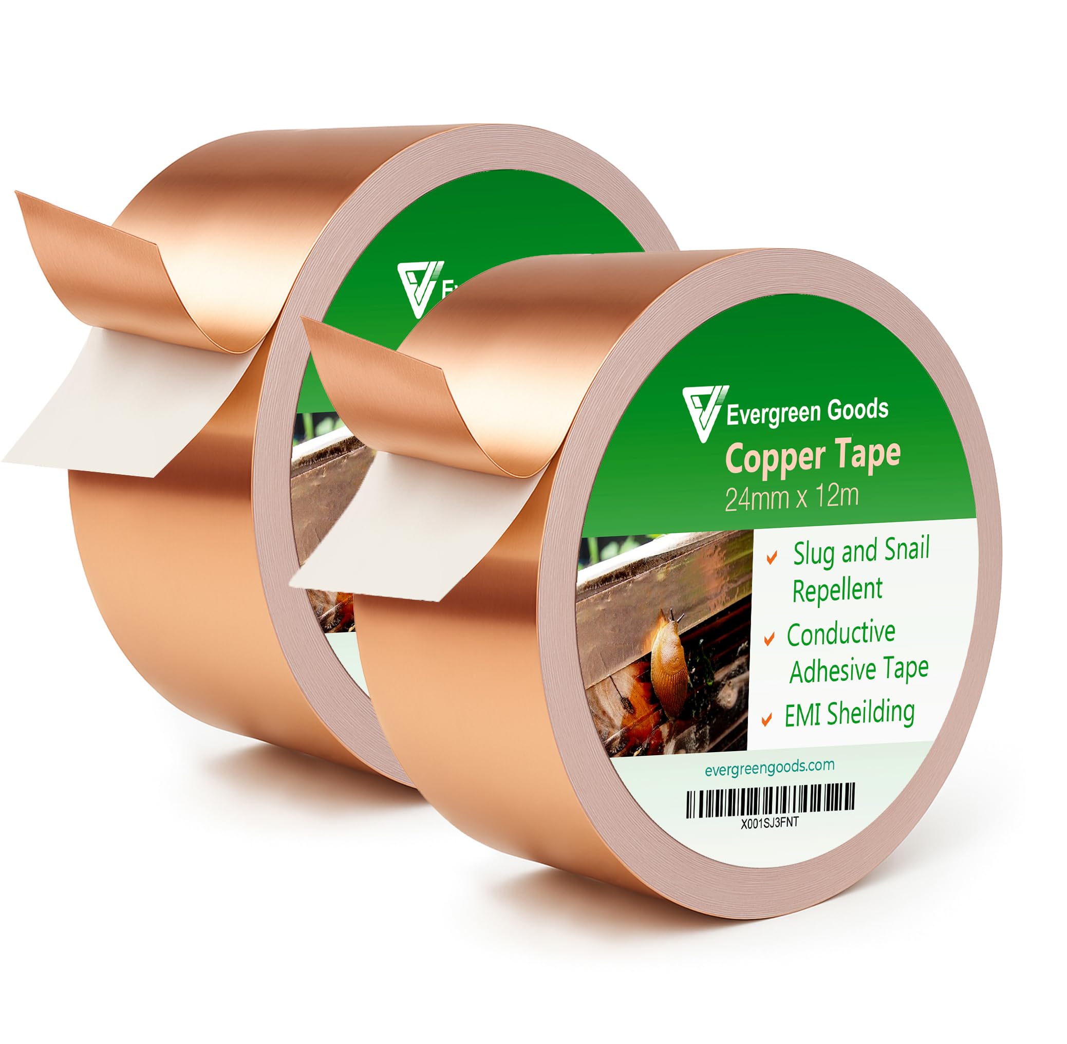 EVG Copper Slug Tape | Adhesive Copper Slug Snail Repellent | Pest Deterrent Barrier Tape | Humane Pest Control | Gardens and Plants Protection (2 Rolls, 50mm x 15m)