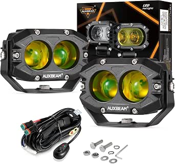 Auxbeam 4 Inch Amber Fog Lights, 60W Square R4 Series Off Road Spot Beam