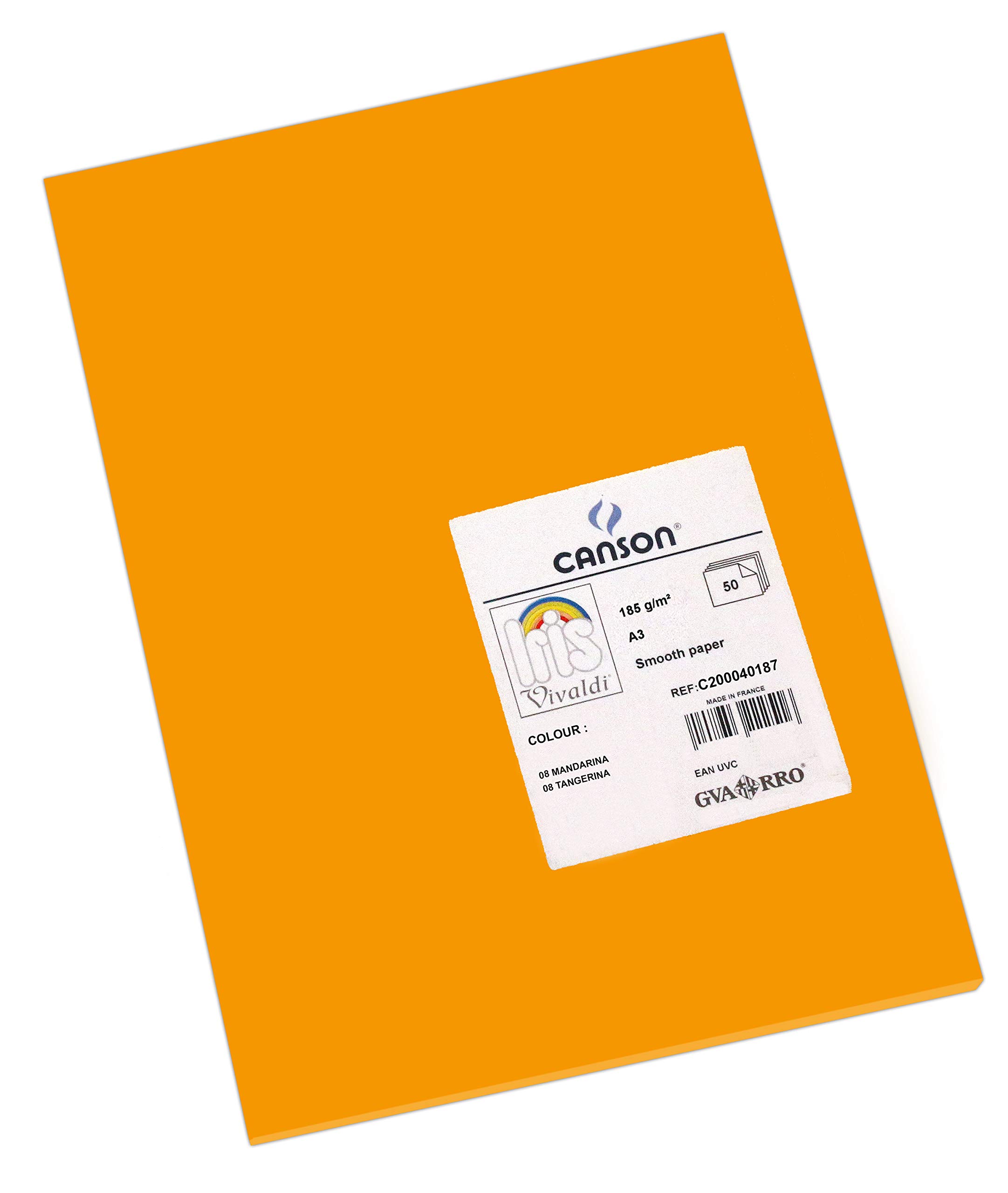 Canson Iris Vivaldi A3 185 GSM Smooth Colour Paper - Clementine (Pack of 50 Sheets)