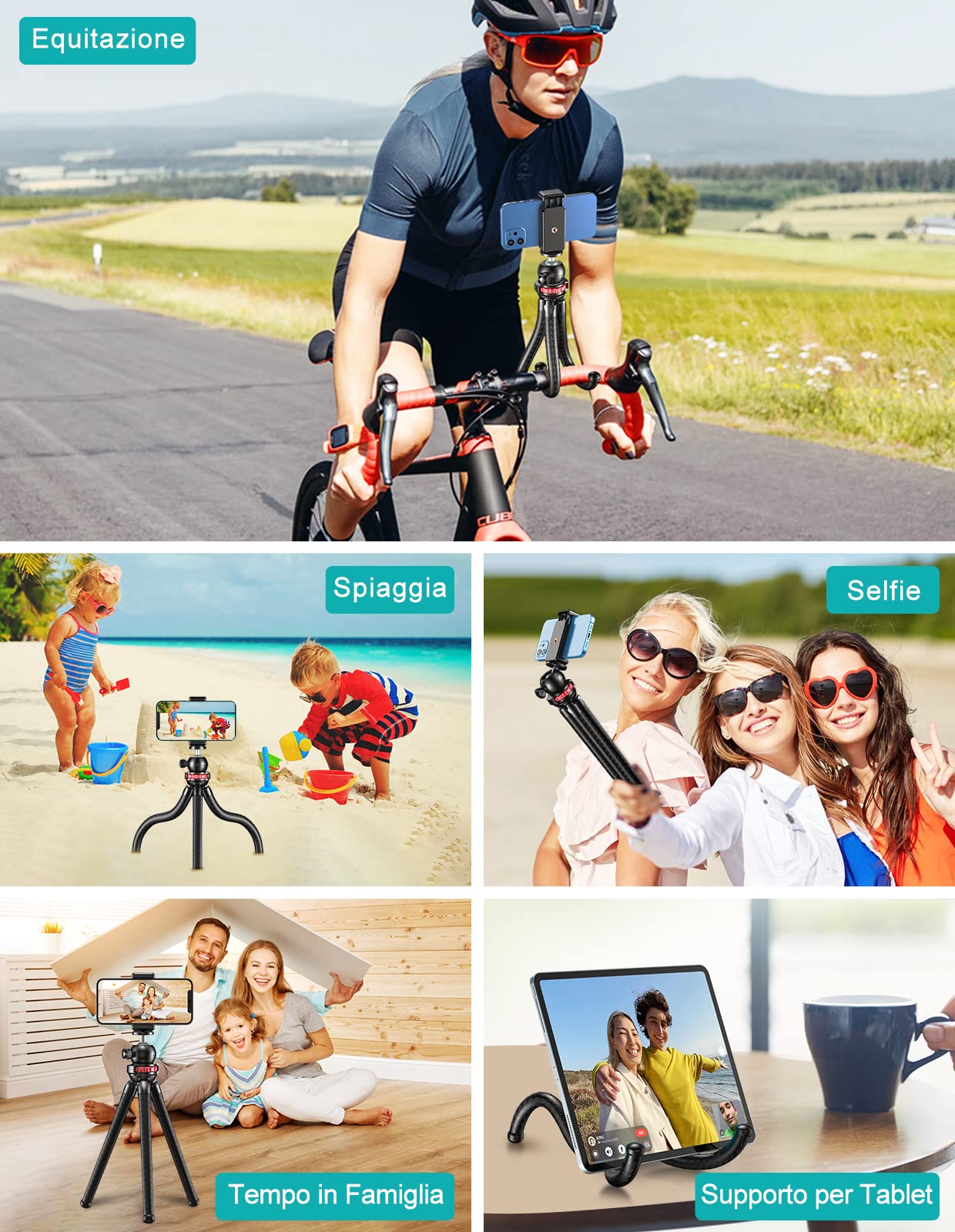 CIRYCASE Treppiede Smartphone, Flessibile Mini Cavalletto per Smartphone Octopus con Telecomando Bluetooth Wireless, 360° Rotabile & Portatile, Compatibile con Phone/Fotocamera, Ideal per Video/Selfie