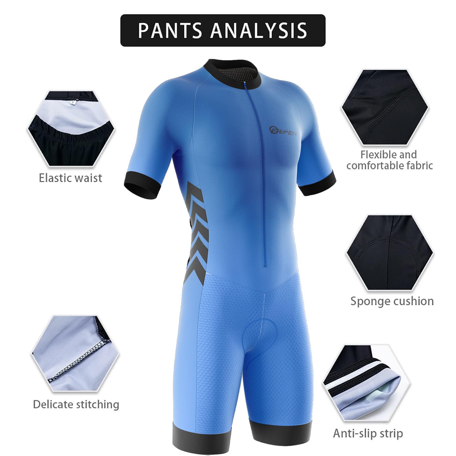 Hombres de Bicicleta con Cycling Skinsuit Triatlón for Hombres, Racing Tri Suit de Bicicletas Acolchado de Gel, MTB Mono,Secado Rápido Y Transpirable.Ciclismo, Carrera, Natación