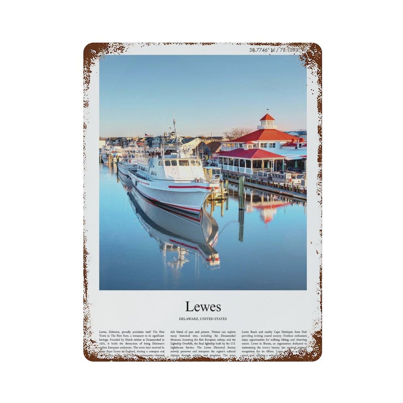 xiaoxiaoshen Lewes Delaware, United States, USA City Scenery Wall Decor Art Metal Tin Poster Modern Home Decor Art Home Bar Shop Decorations Vintage Sign 40x30cm
