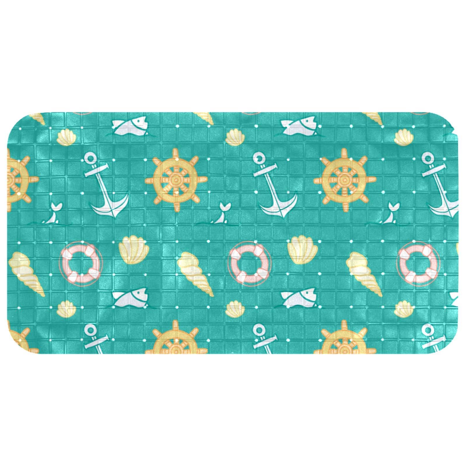 Alfombrilla de ducha con diseño náutico de brújula y ancla en formato alargado de 37x68 cm