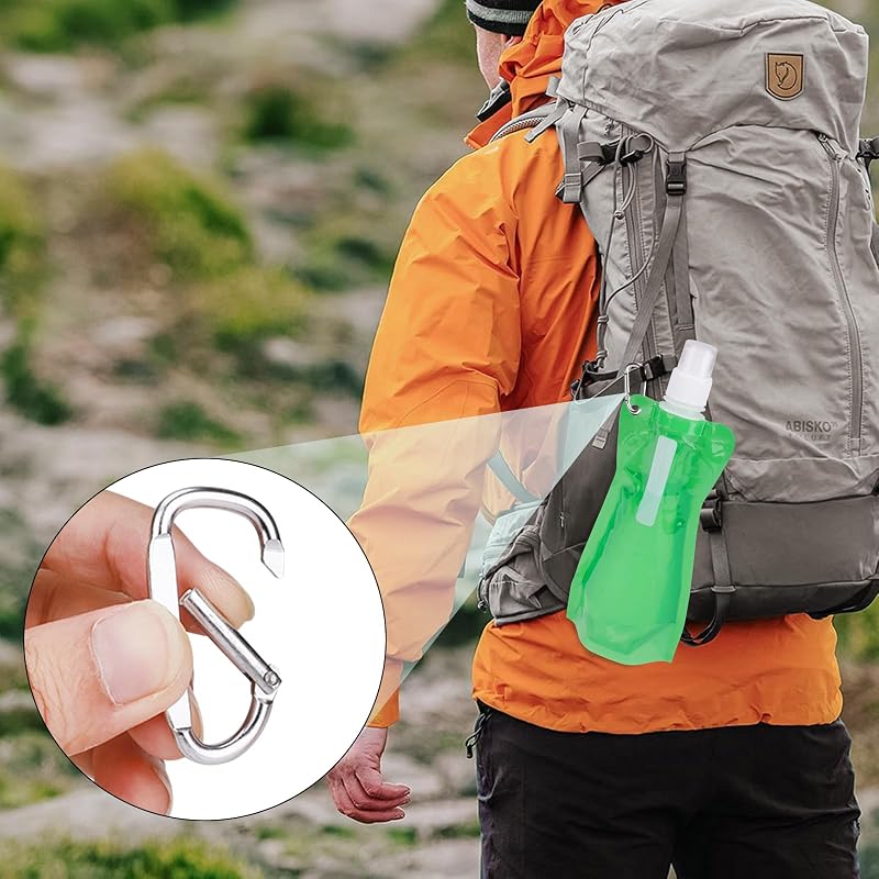 VIEVRE Összehajtható Kulacs Szett 2db - 500ml Újrahasználható Ivópalack Karabinerrel - BPA-mentes Túrázáshoz, Utazáshoz (Lila és Zöld)