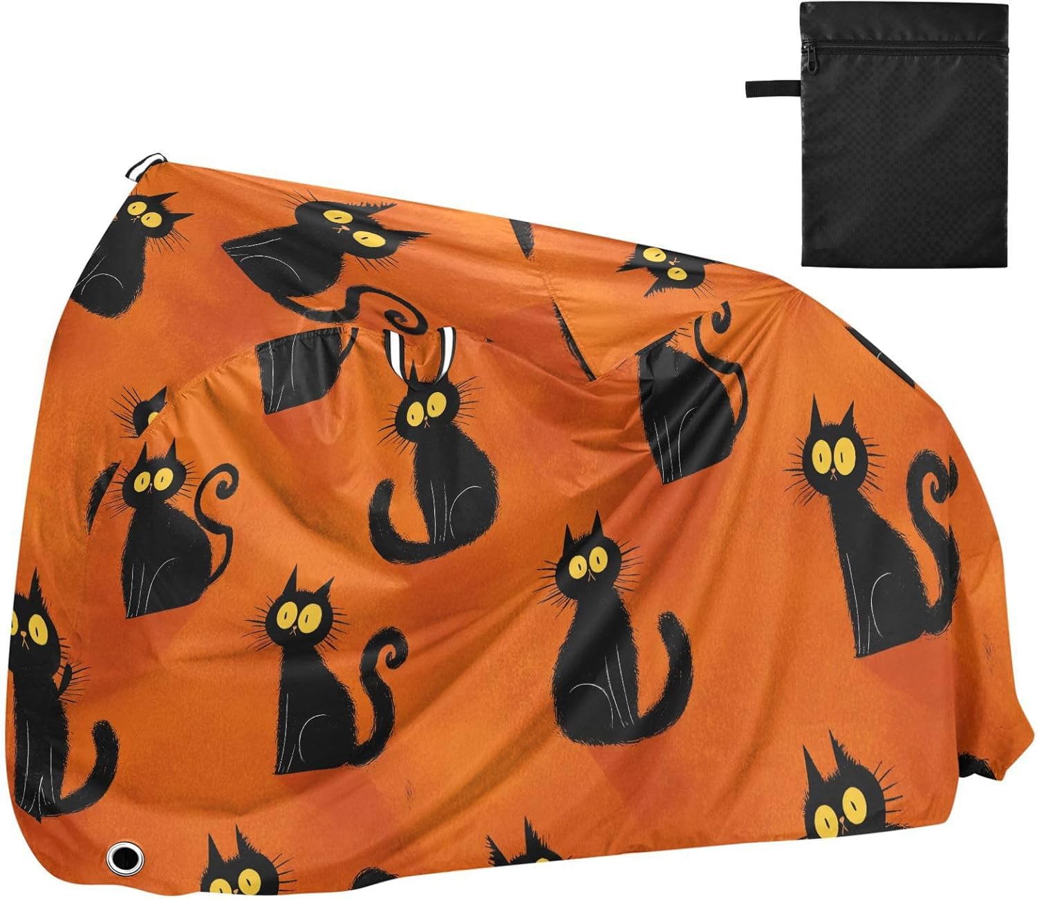 ALAZA Black Cat Orange Background Pattern Bike Cover Waterproof Outdoor Ebike Bicycle Covers Tarp Protection for 1/2 Bikes, Sun UV Dust Wind Proof