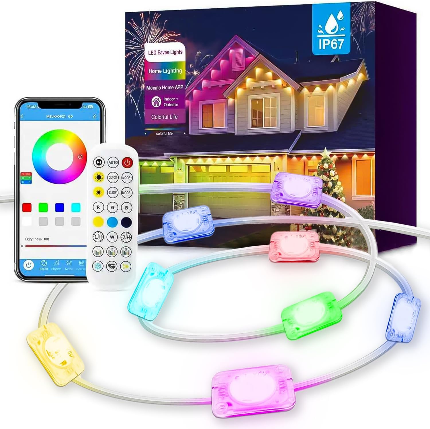 Permanent Outdoor Lights, 200ft Outdoor String Light Smart RGB with 72 Scene Modes, IP67 Waterproof Holiday Lights for Outside, APP and Remote Control Party Holidays
