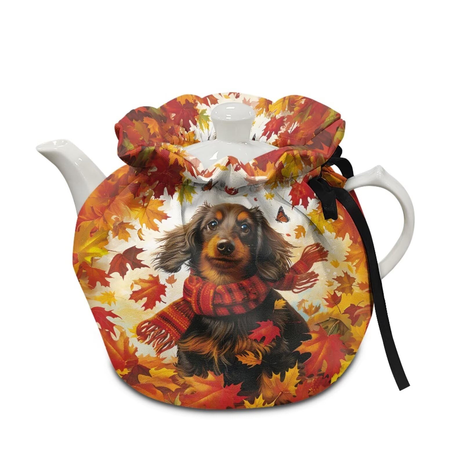 Fall Dachshund Teapot Cozy Tea Cosy Coffee Pot Breakfast Warmer Dust Proof Teapot Cover Keep Teapot Warm for Home Kitchen Table Hotel Tea Party Restaurant Thanksgiving Turkey Party Decor