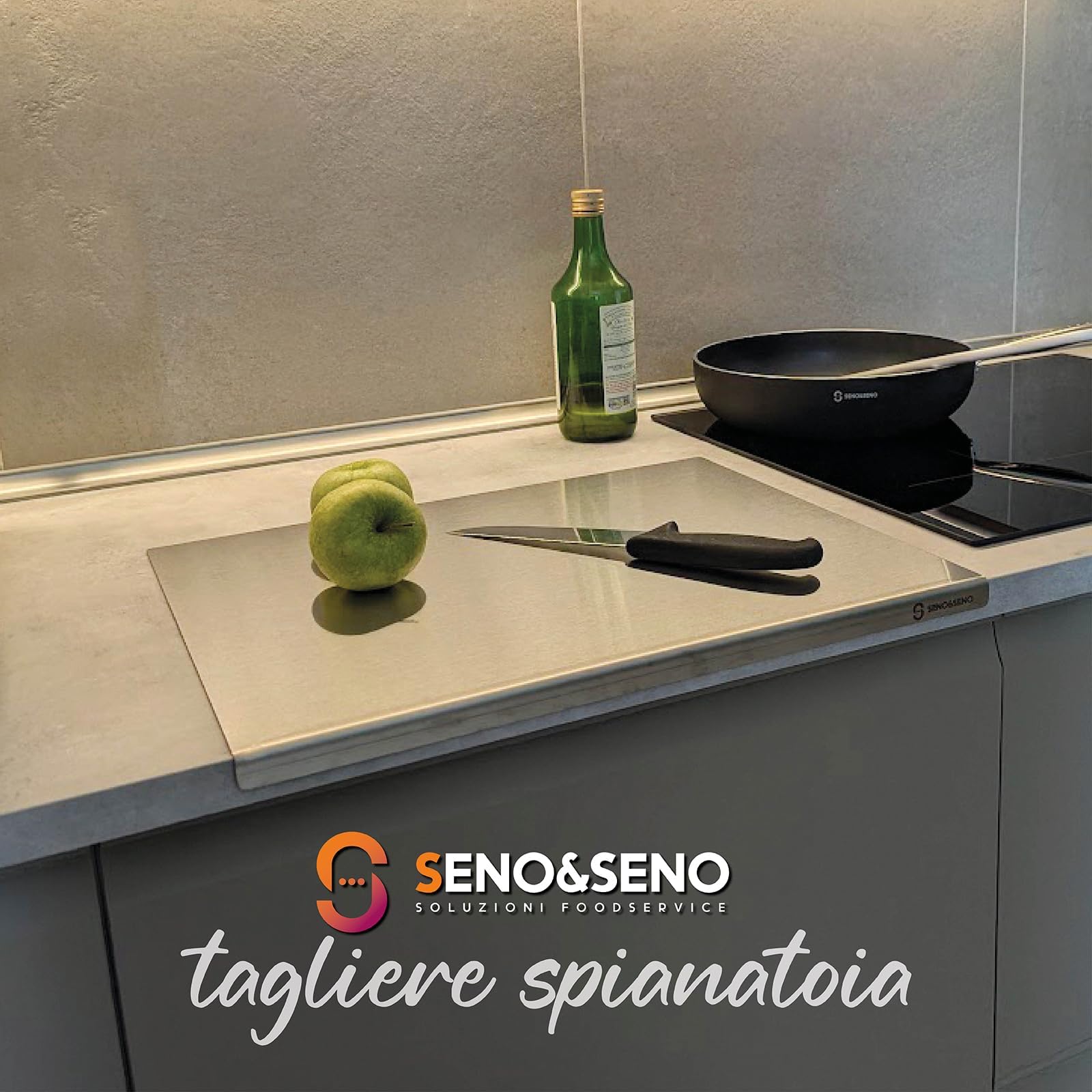 SENO & SENO Spianatoia Acciaio Inox AISI 304 – Piano Lavoro Cucina Inox Professionale 50x40 cm Made in Italy, Superficie Igienica per Impastare e Pasticceria