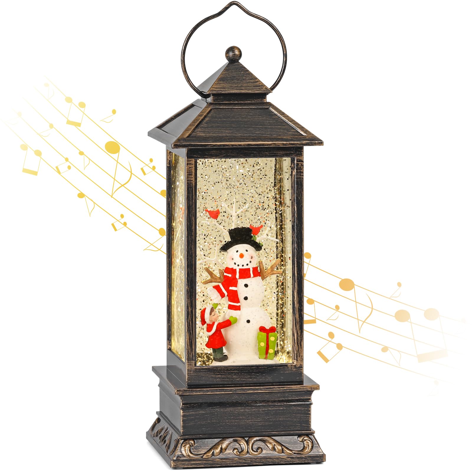 Snowman Snow Globe, Lighted Glitter Musical Snowman Snowglobes Decorations, Christmas Lantern with Music, Christmas Decor for Home
