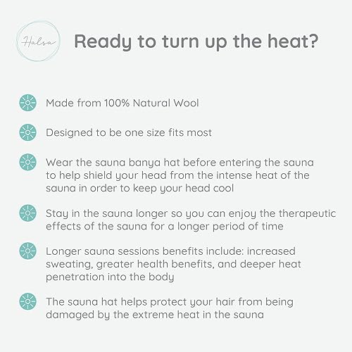 Miniatura 7 de Sombrero de sauna Halsa, gorro de sauna natural de lana hecho a mano para hombres y mujeres, ecológico, transpirable, talla única para spa, sala de