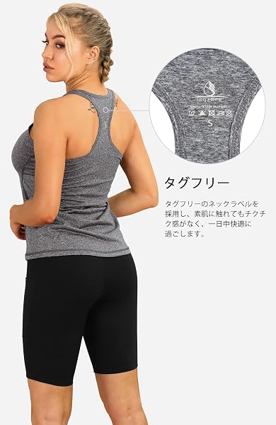 [icyzone] タンクトップ アスレチック アクティブシャツ 通気 速乾 軽量 レーサーバック ランニング ワークアウト ジム ヨガ レディース ３枚組 - 4