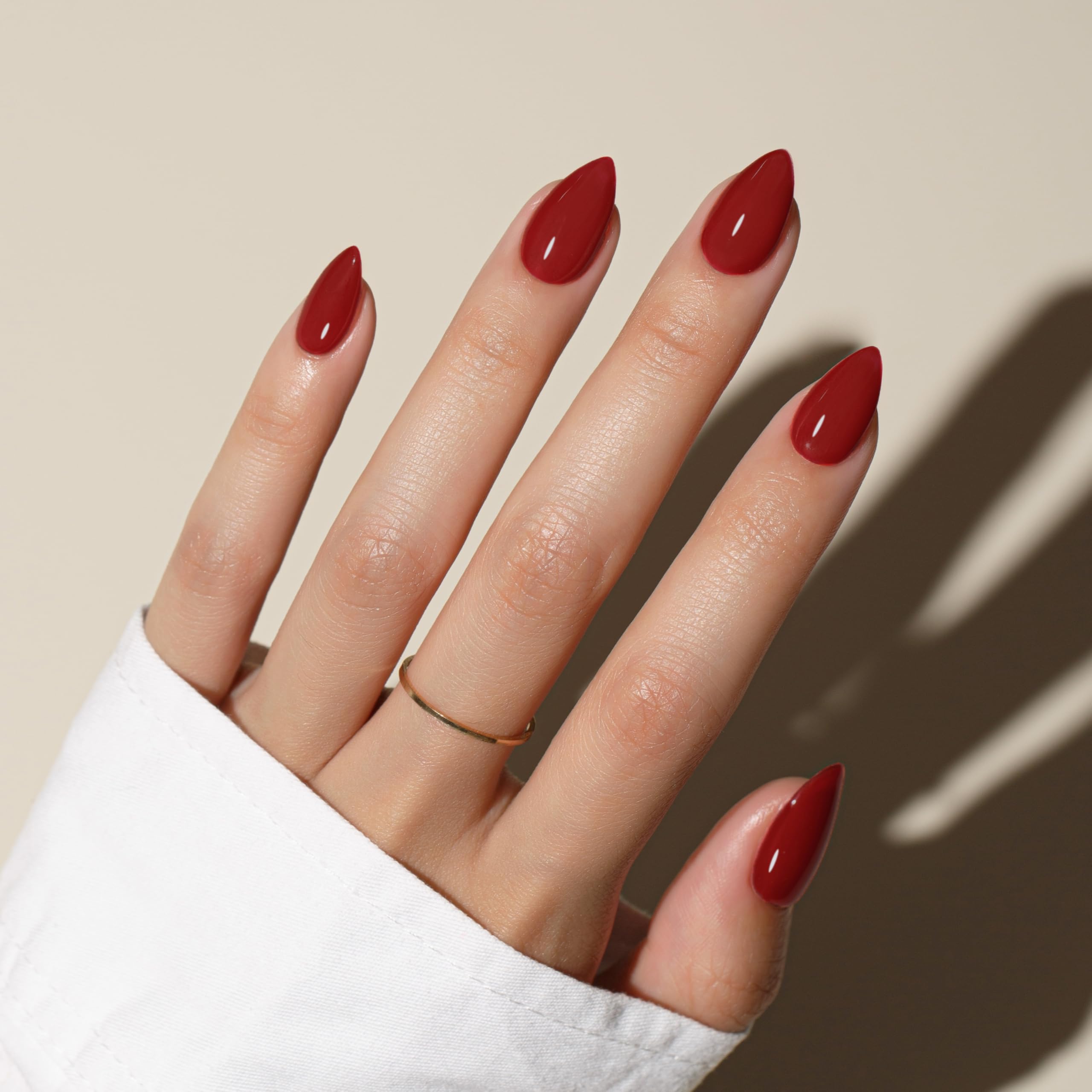 KQueenest Red Press on Nails Short Almond, Short False Nails Press ons, Sheer Wine Red Fake Nails Medium Stiletto - Image 2