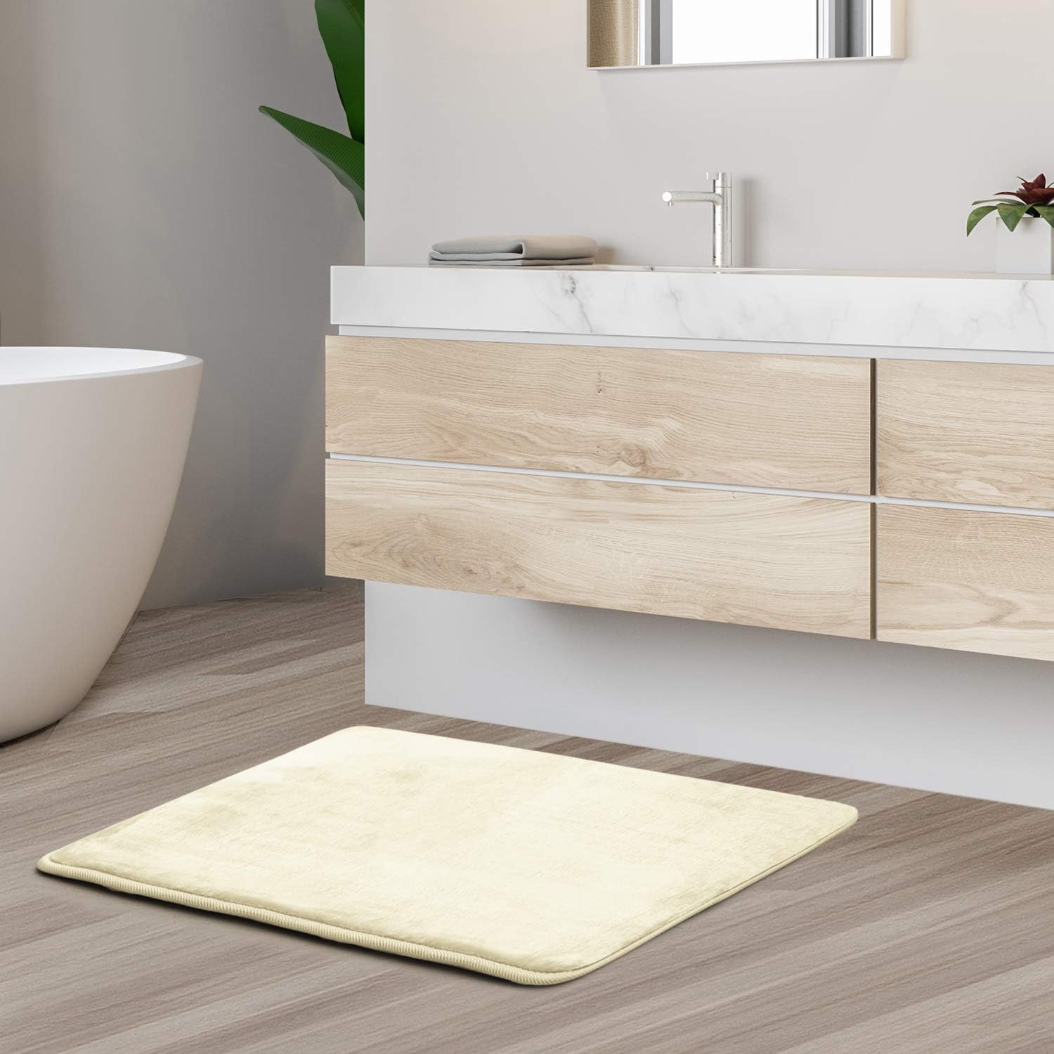 Clara Clark (Small, White) - Bath Mat Bathroom Rug - Absorbent Memory Foam Bath Rugs - Non-Slip, Thick, Cosy Velvet Feel Microfiber Bathrug, Plush Shower, Toilet Floor Bathmats Carpet - White - Sma...