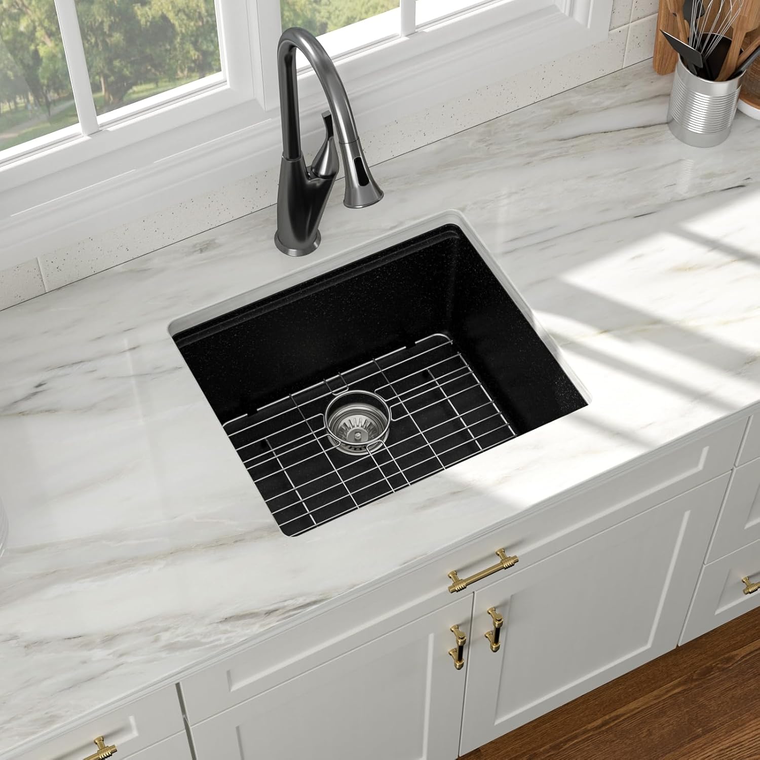 21 Inch Undermount Bar Sink 21x18 Undermount Bar Sink Mini Wet Bar White Quartz Granite Composite Small Kitchen RV Sinks Single Bowl Outdoor Island Basin with Cutting Board