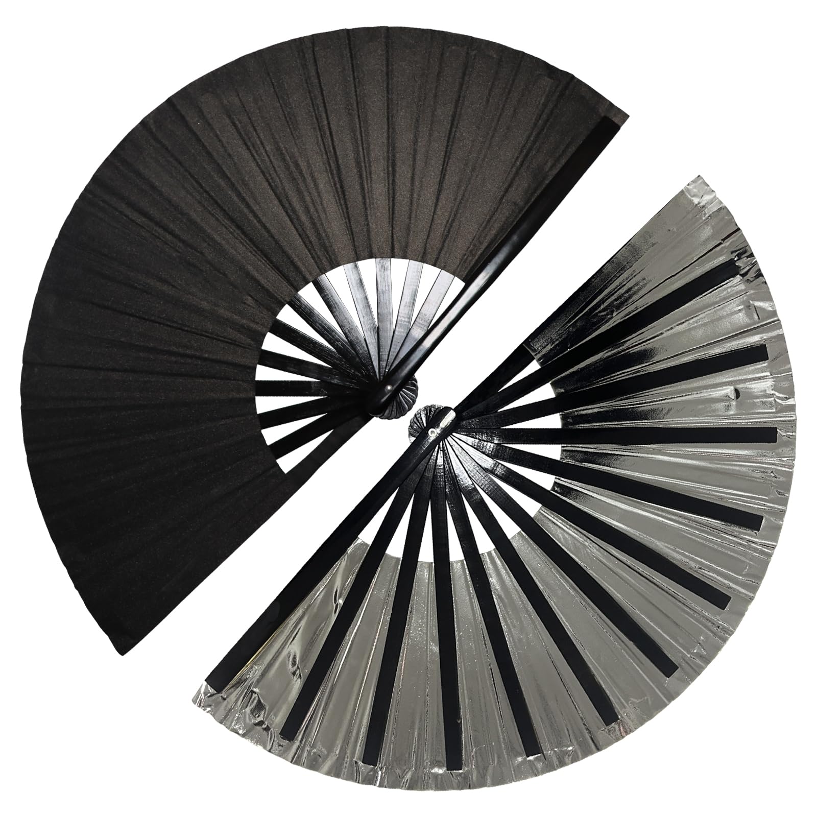 dmjuncong1Pcs Large Folding Hand Rave Fan,Clack Handheld Black Colors Hand Fan,for Festivals, Rainbow Outfits,Disco Party,Home Decoration and many occasions.