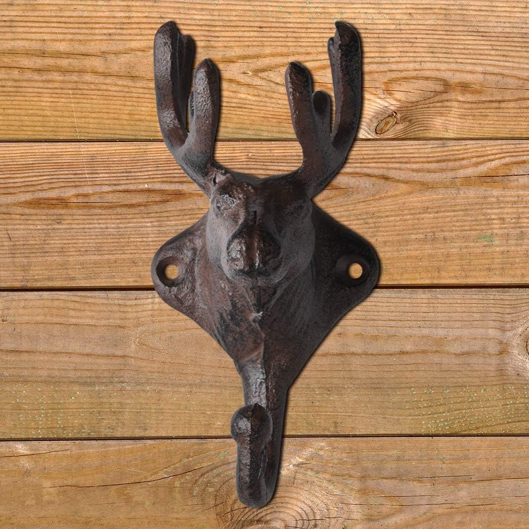 BRASSTAR Vintage 3PCS Cast Iron Deer Head Antlers Wall Hooks/Hanger - Living Room Bathroom Room Kitchen Wall Decoration Coat Hooks Rustic PTZY226-03