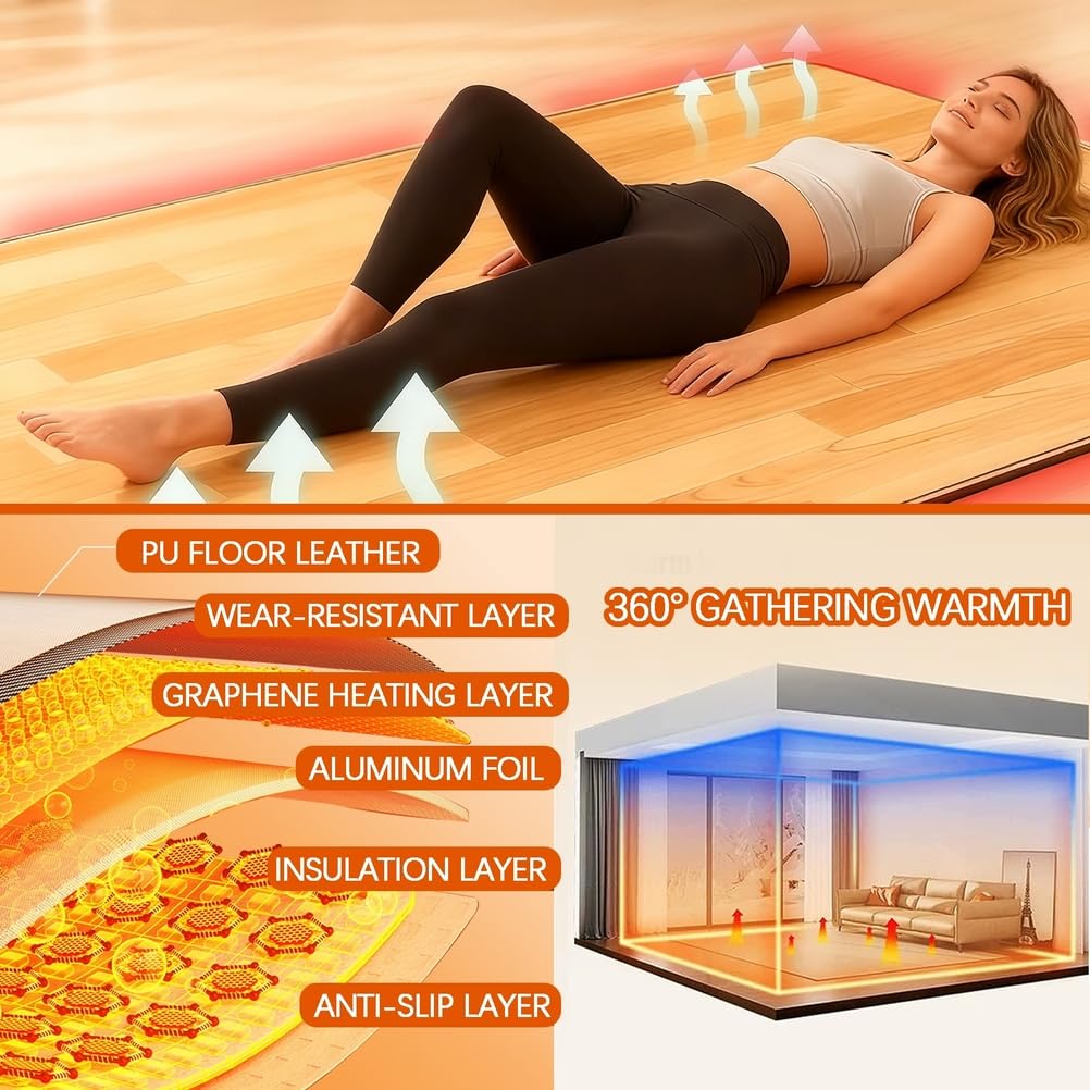 Tappetini riscaldati sotto la scrivania per riscaldare i piedi regolazione della temperatura a 60 livelli/timer da 12 ore per yoga/interni,Beige,200×200cm